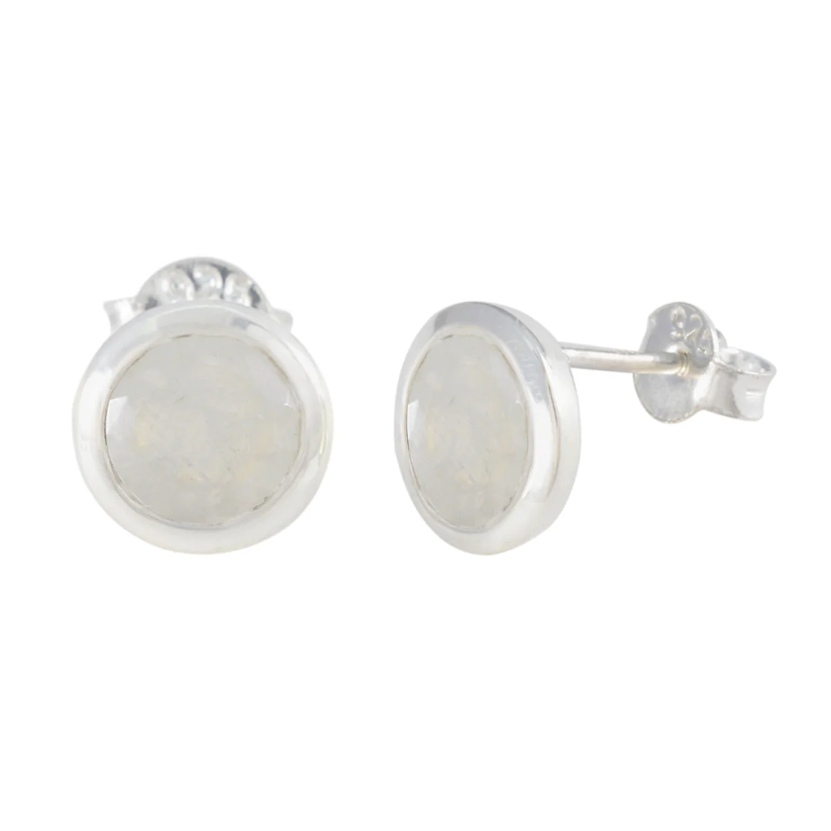 Rainbow Moonstone Australian Yuna Solitaire Stud White Sterling Silver Earring - Image 2