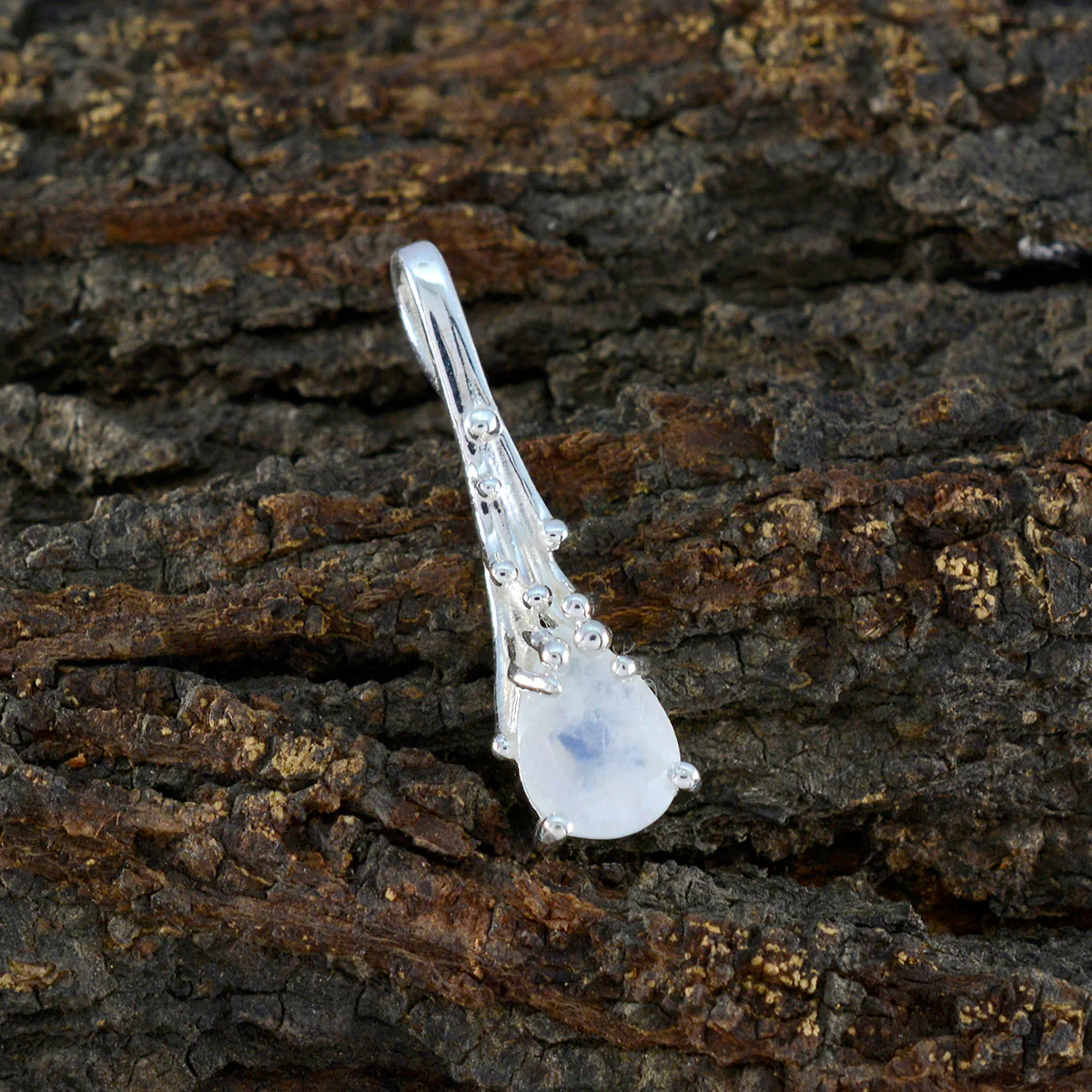 Rainbow Moonstone Delicate German Silver Solitaire Camila Signet White Pendant Jewelry - Image 2