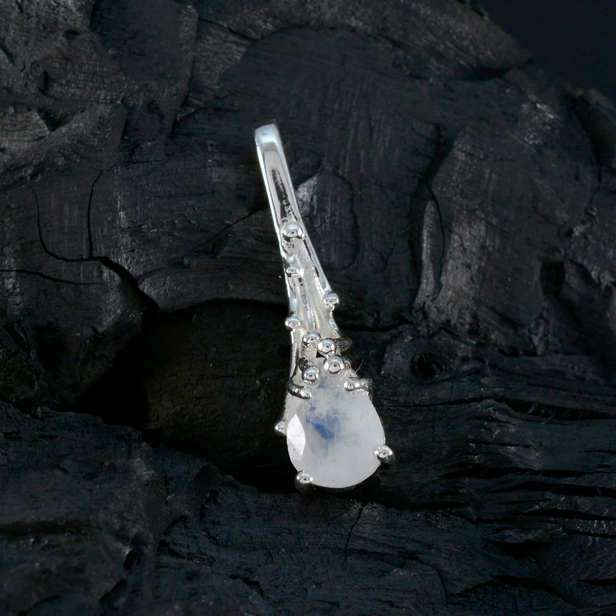 Rainbow Moonstone Delicate German Silver Solitaire Camila Signet White Pendant Jewelry - Image 3