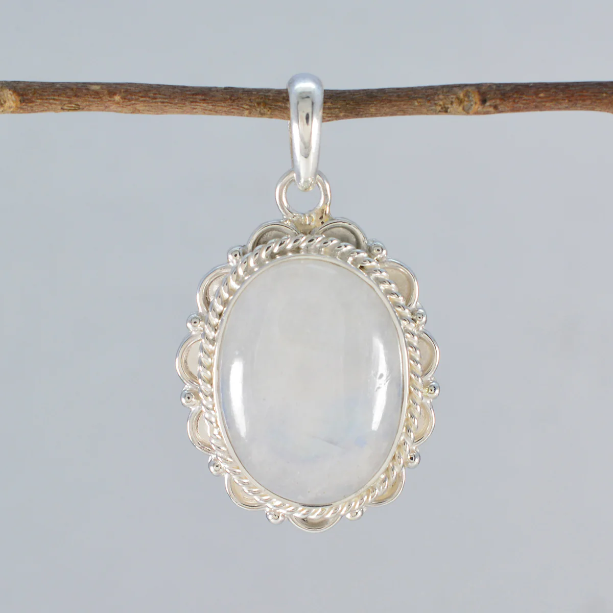 Rainbow Moonstone Edgy Moroccan 925 Silver Solitaire Autumn Rope-Wire White Pendant Jewelry - Image 2