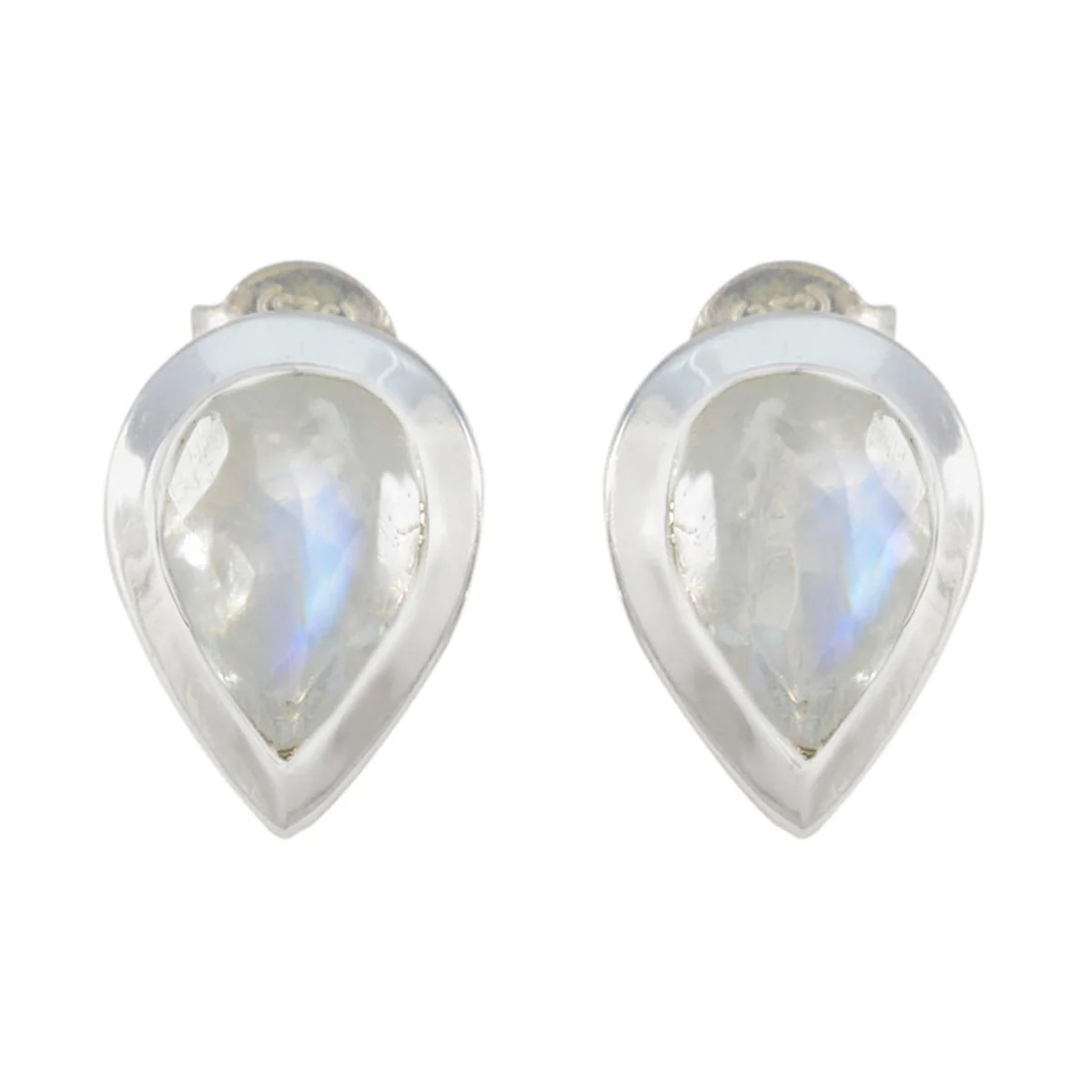 Rainbow Moonstone Egyptian Antonia Solitaire Stud White Silver Earring