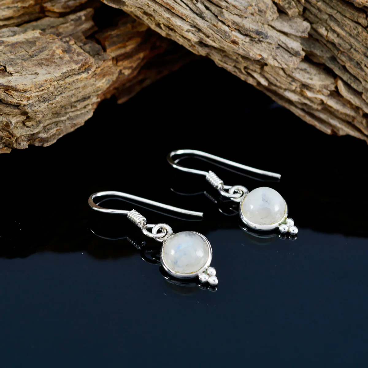 Rainbow Moonstone Egyptian Mei multiple Dangle White Sterling Silver Earring - Image 4