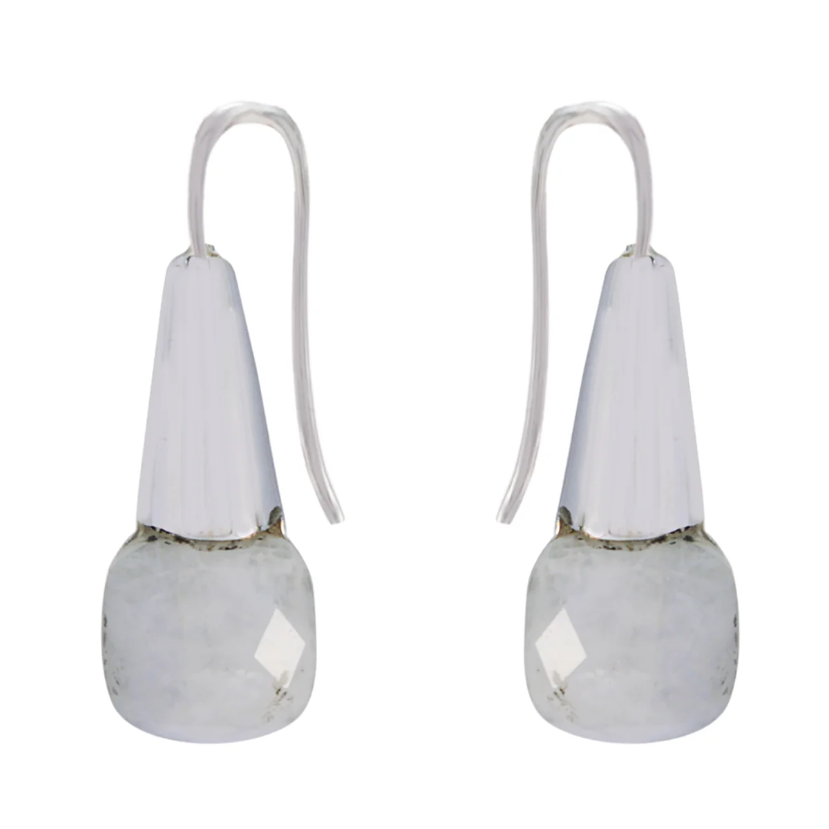Rainbow Moonstone Egyptian Micaela Solitaire Dangle White 925 Silver Earring