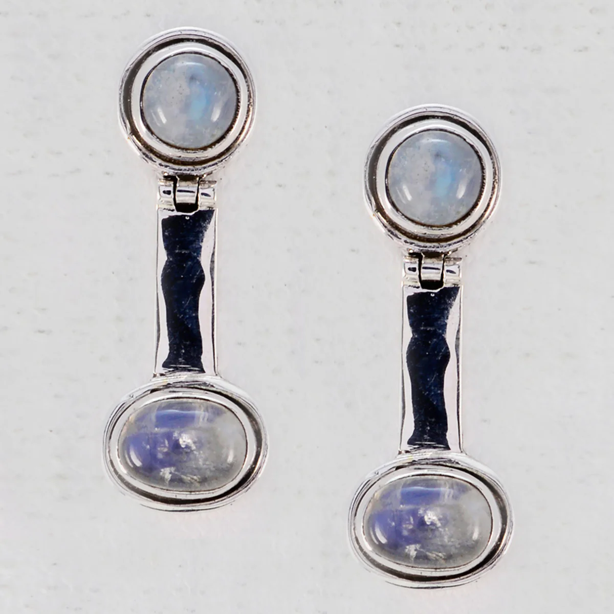 Rainbow Moonstone Egyptian Renata multiple Stud White Sterling Silver Earring - Image 2