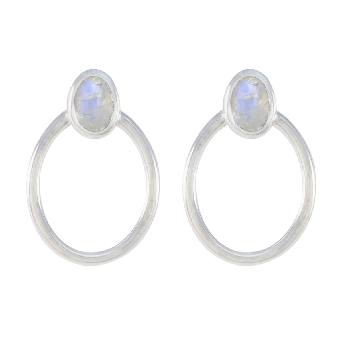 Rainbow Moonstone Egyptian Sofia Solitaire Stud White Silver Earring