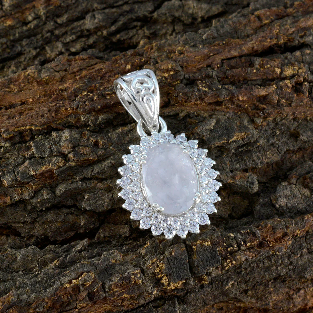 Rainbow Moonstone Featherlight Indian 925 Silver multiple Riya Modern White Pendant Jewelry - Image 2