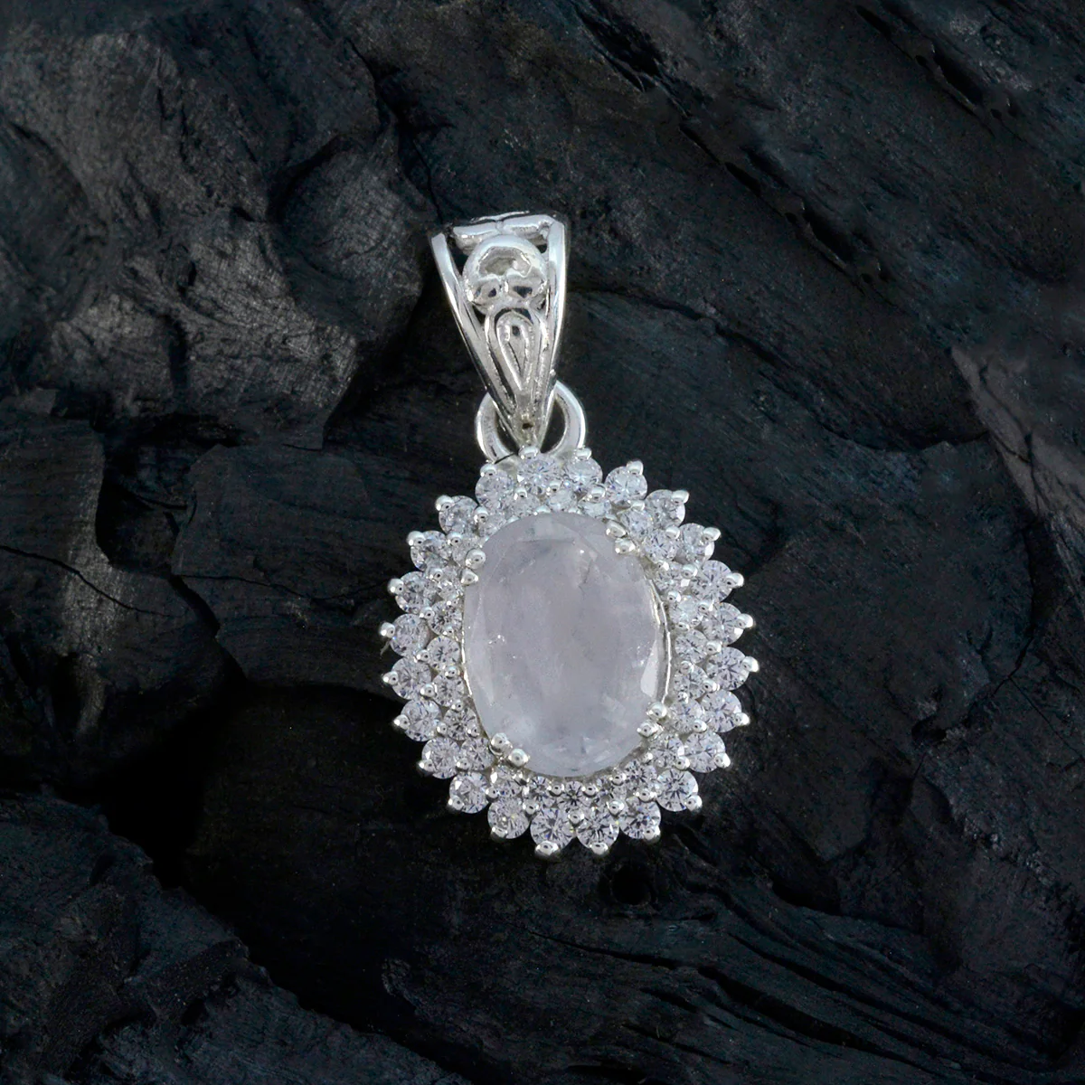 Rainbow Moonstone Featherlight Indian 925 Silver multiple Riya Modern White Pendant Jewelry - Image 3