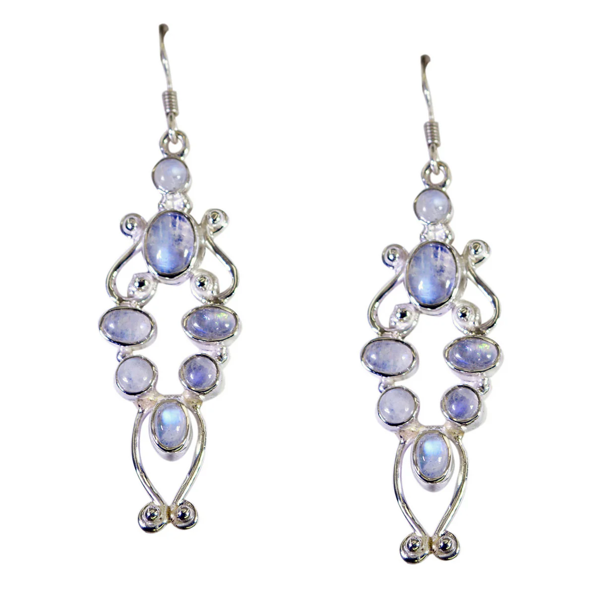 Rainbow Moonstone French Ying multiple Dangle White 92.5 Silver Earring - Image 2