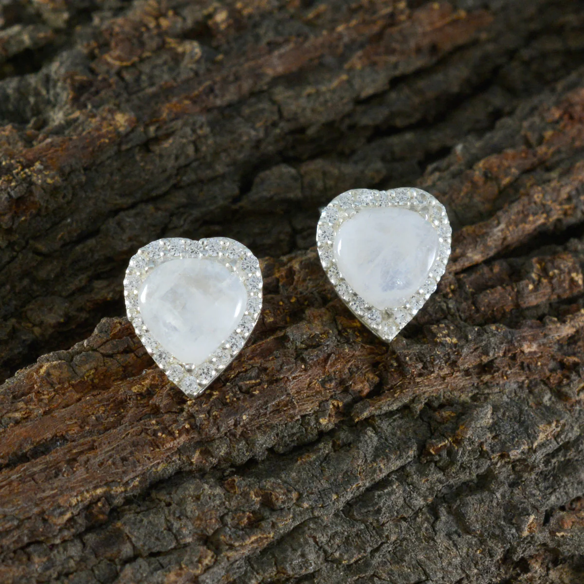 Rainbow Moonstone German Inès multiple Stud White Sterling Silver Earring - Image 3