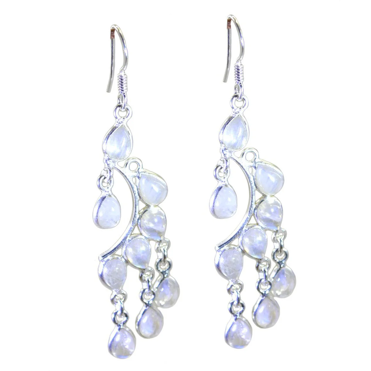 Rainbow Moonstone German Ji-eun multiple Dangle White 925 Sterling Silver Earring