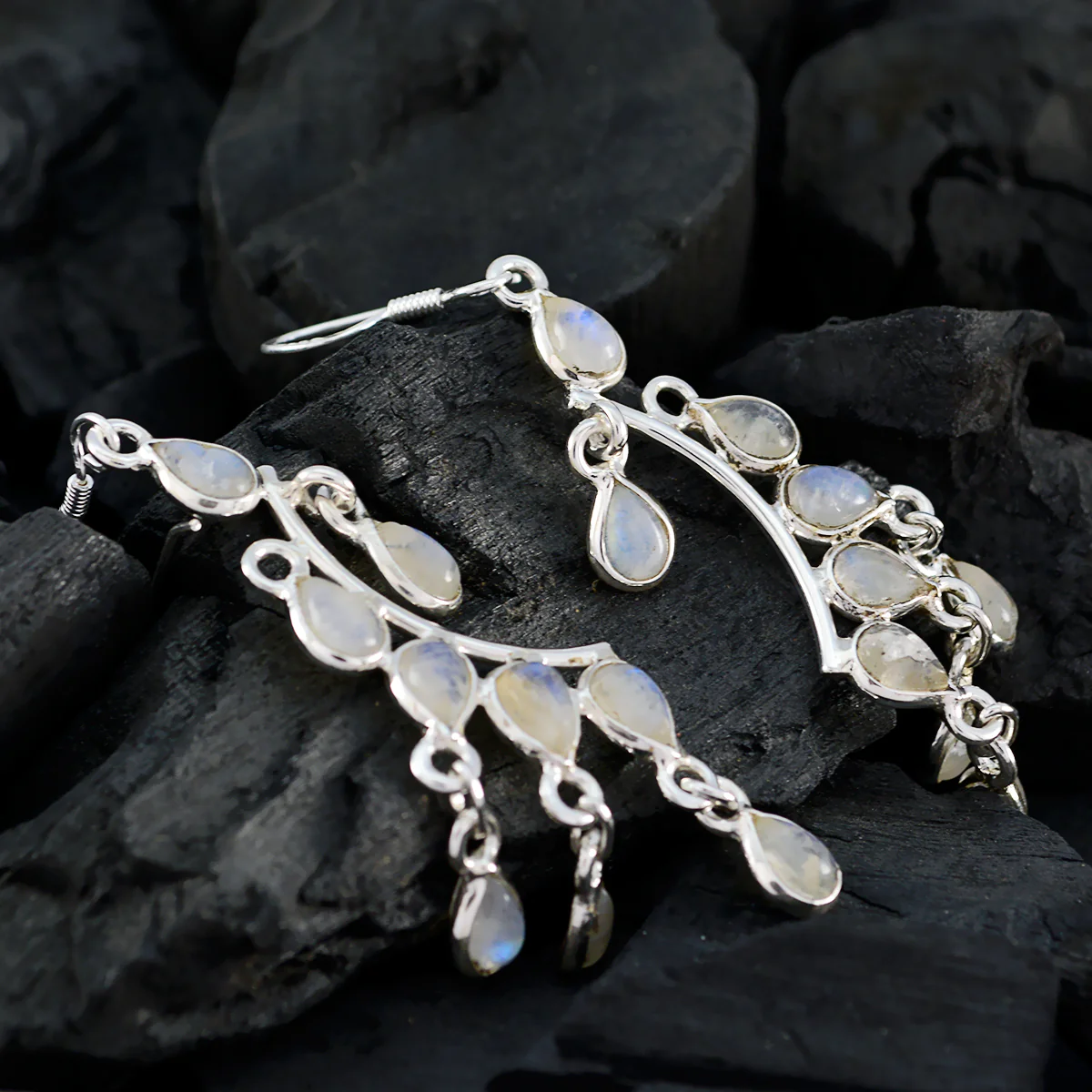 Rainbow Moonstone German Ji-eun multiple Dangle White 925 Sterling Silver Earring - Image 3