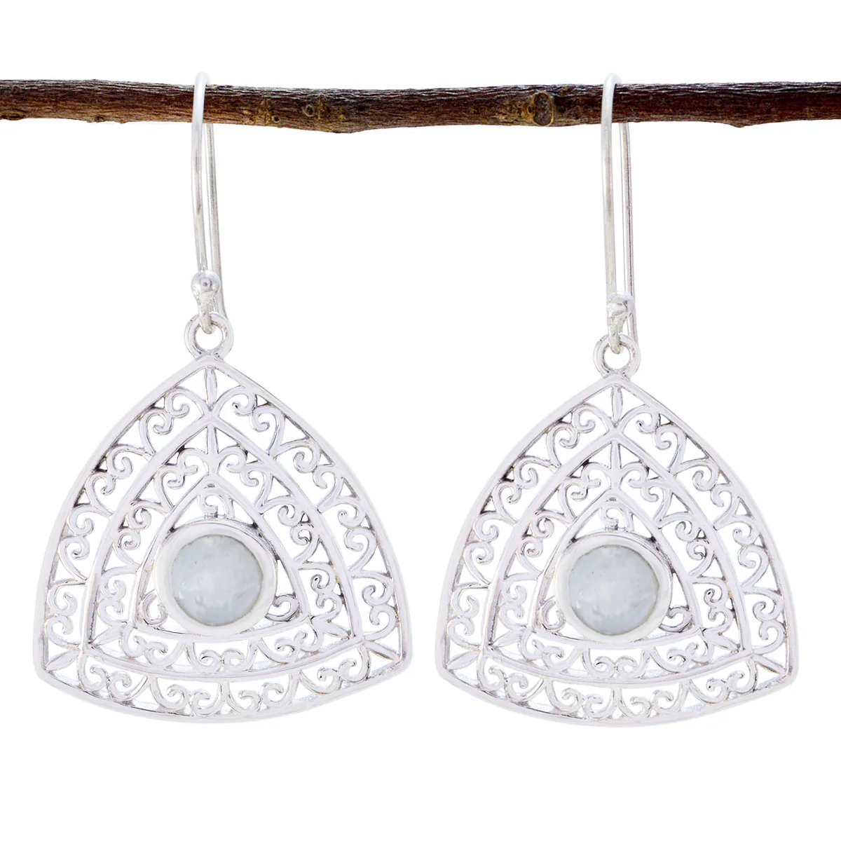 Rainbow Moonstone German Sofía Solitaire Dangle White Silver Earring