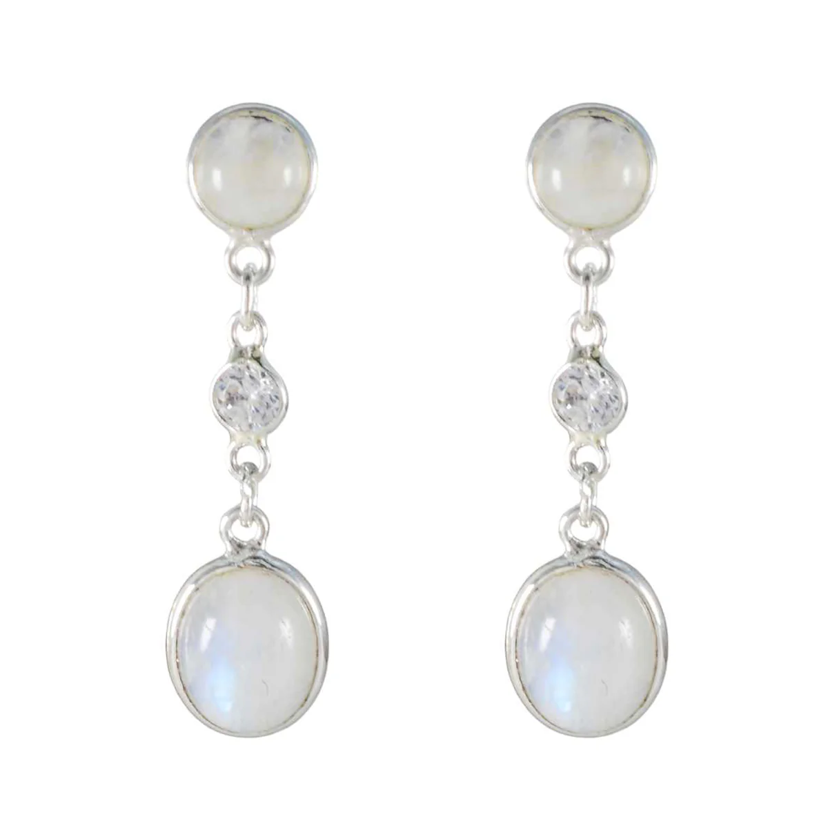 Rainbow Moonstone German Yuki multiple Stud White 925 Silver Earring