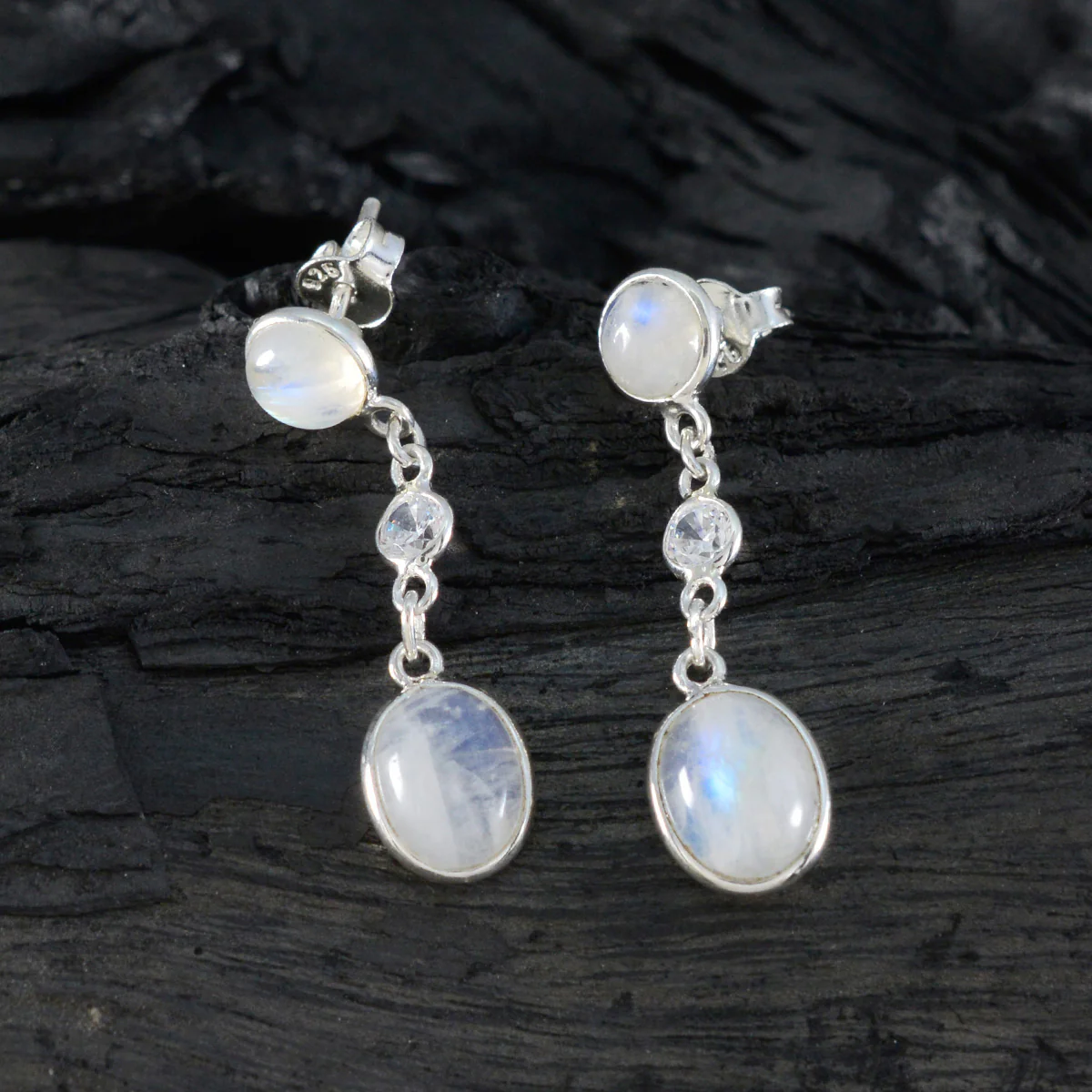Rainbow Moonstone German Yuki multiple Stud White 925 Silver Earring - Image 2