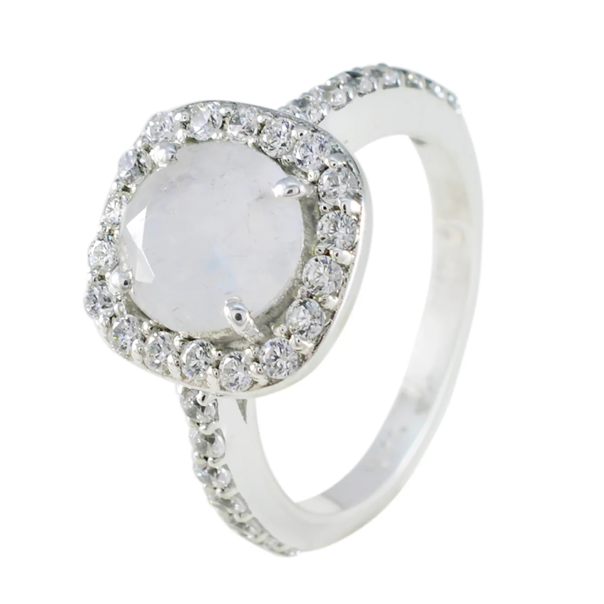 Rainbow Moonstone Halo French 925 Sterling Silver White Gems Slim Luxurious Ring Jewellery - Image 2