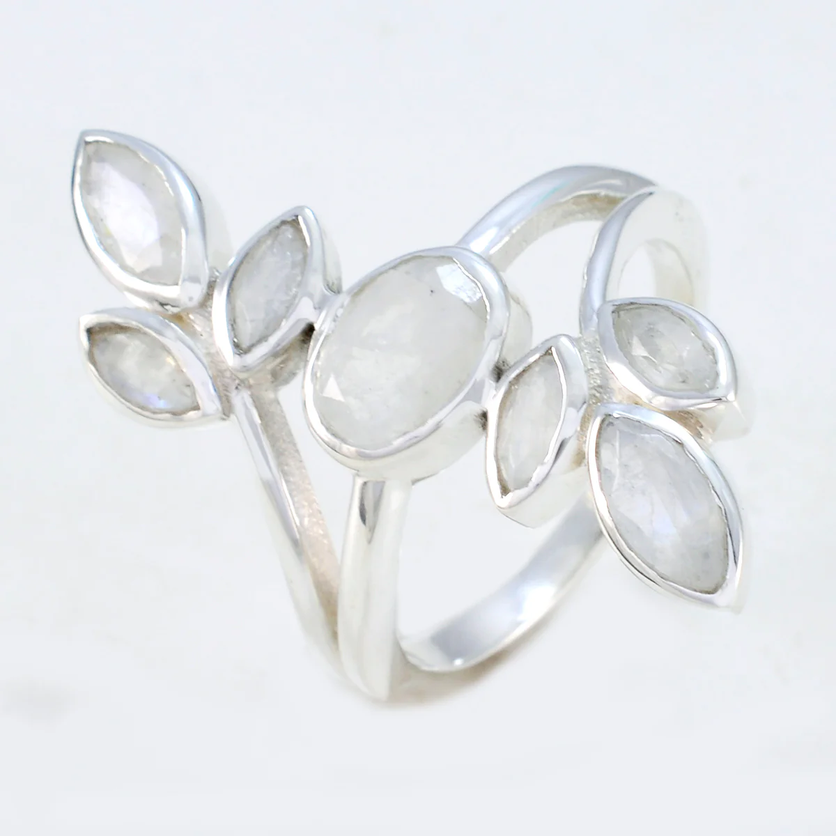 Rainbow Moonstone Hepta Egyptian 925 Silver White Gems Classic Leafy Ring Jewelry - Image 2
