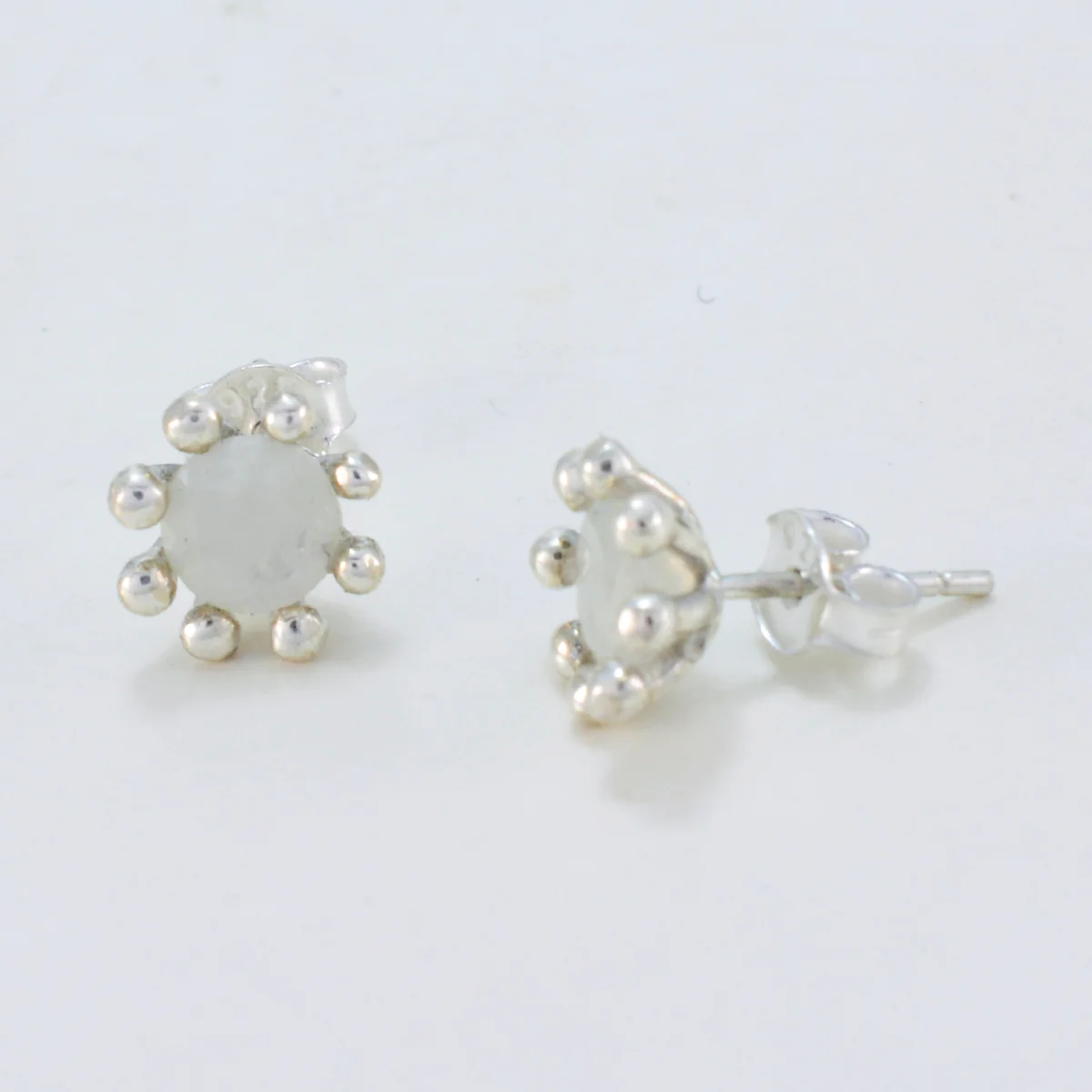 Rainbow Moonstone Italian Isabella Solitaire Stud White 925 Sterling Silver Earring - Image 2
