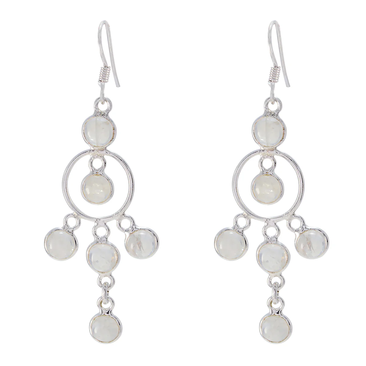 Rainbow Moonstone Japanese Nari multiple Dangle White 925 Silver Earring