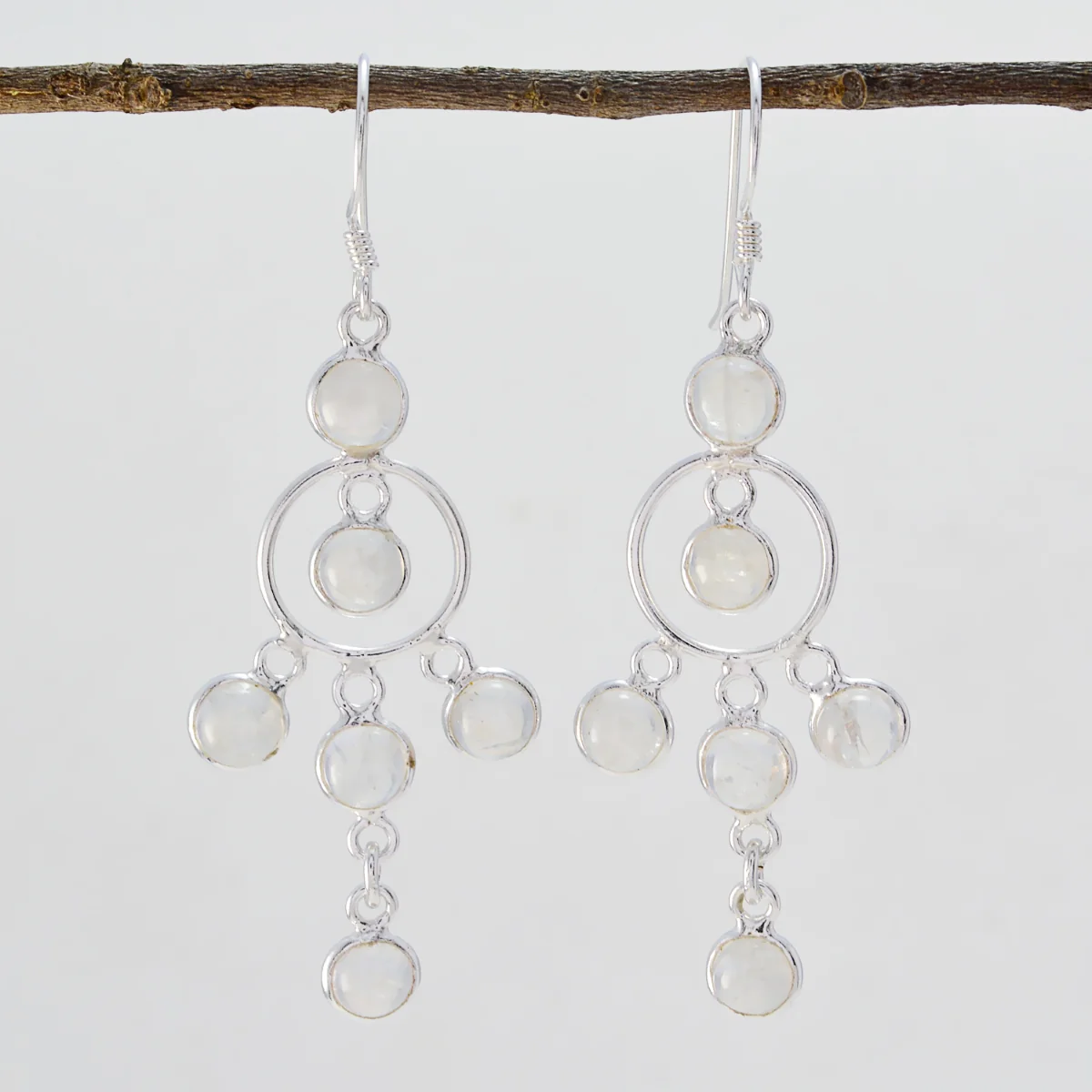 Rainbow Moonstone Japanese Nari multiple Dangle White 925 Silver Earring - Image 3