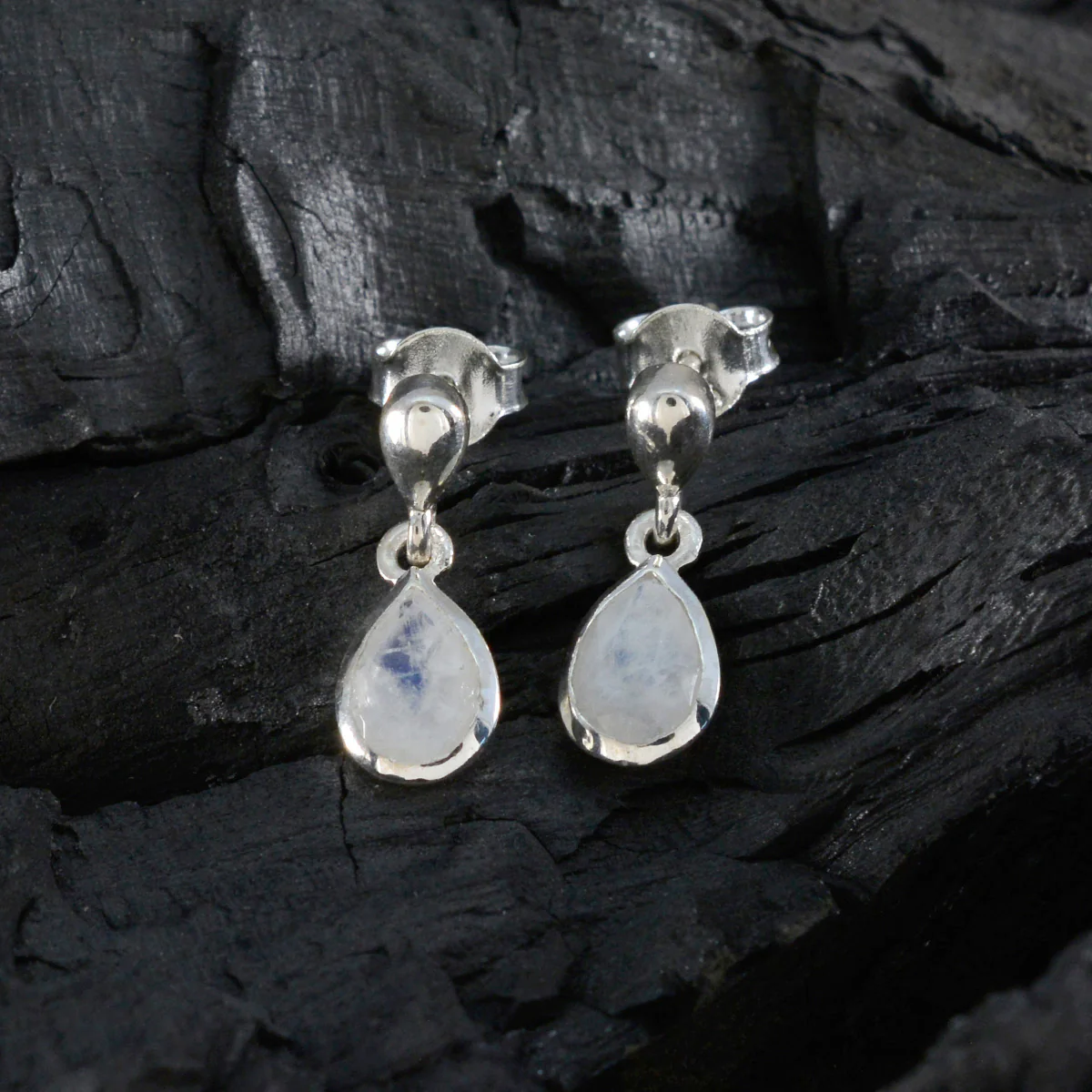 Rainbow Moonstone Korean Chen Solitaire Stud White 925 Silver Earring - Image 2