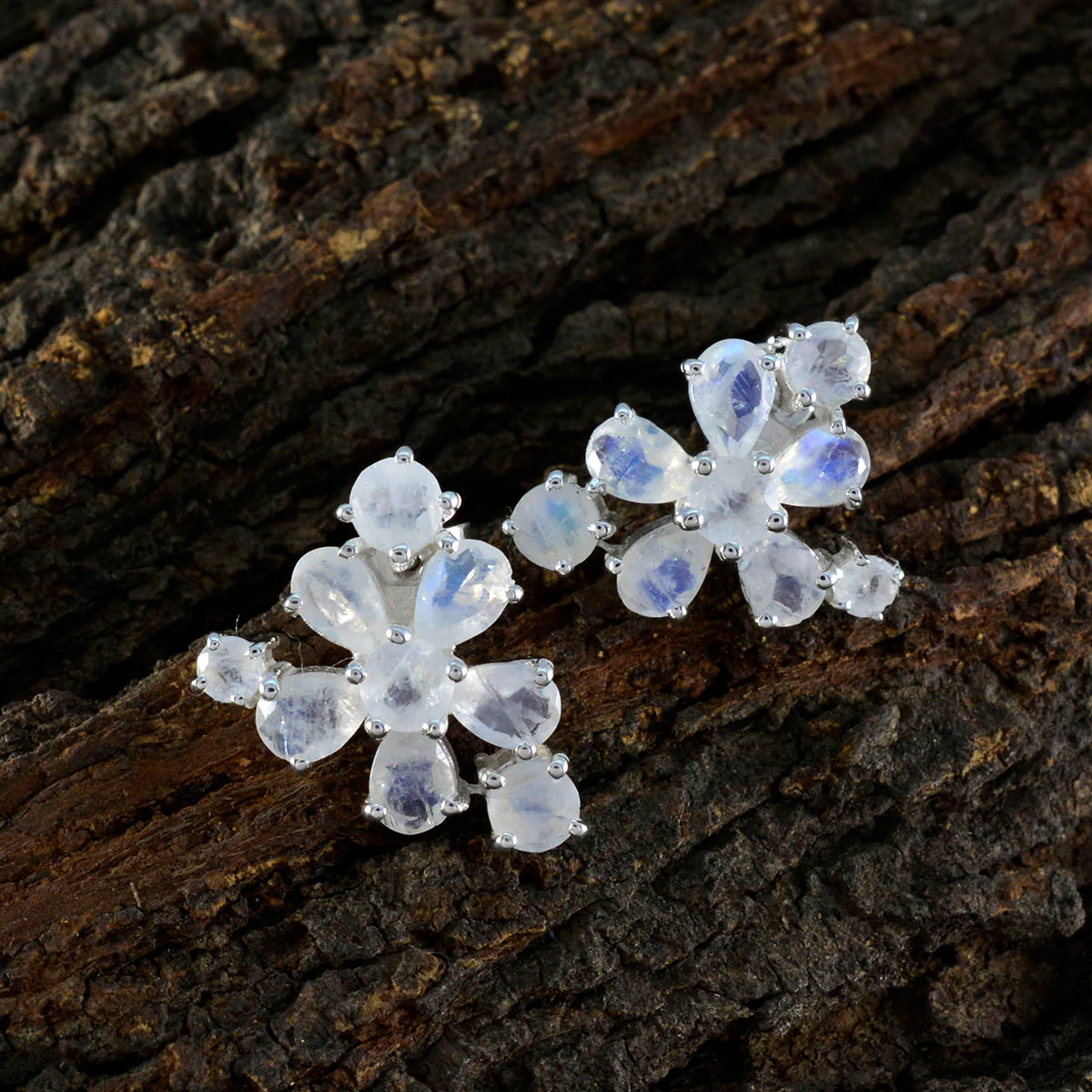 Rainbow Moonstone Korean Harper multiple Stud White 925 Sterling Silver Earring - Image 3