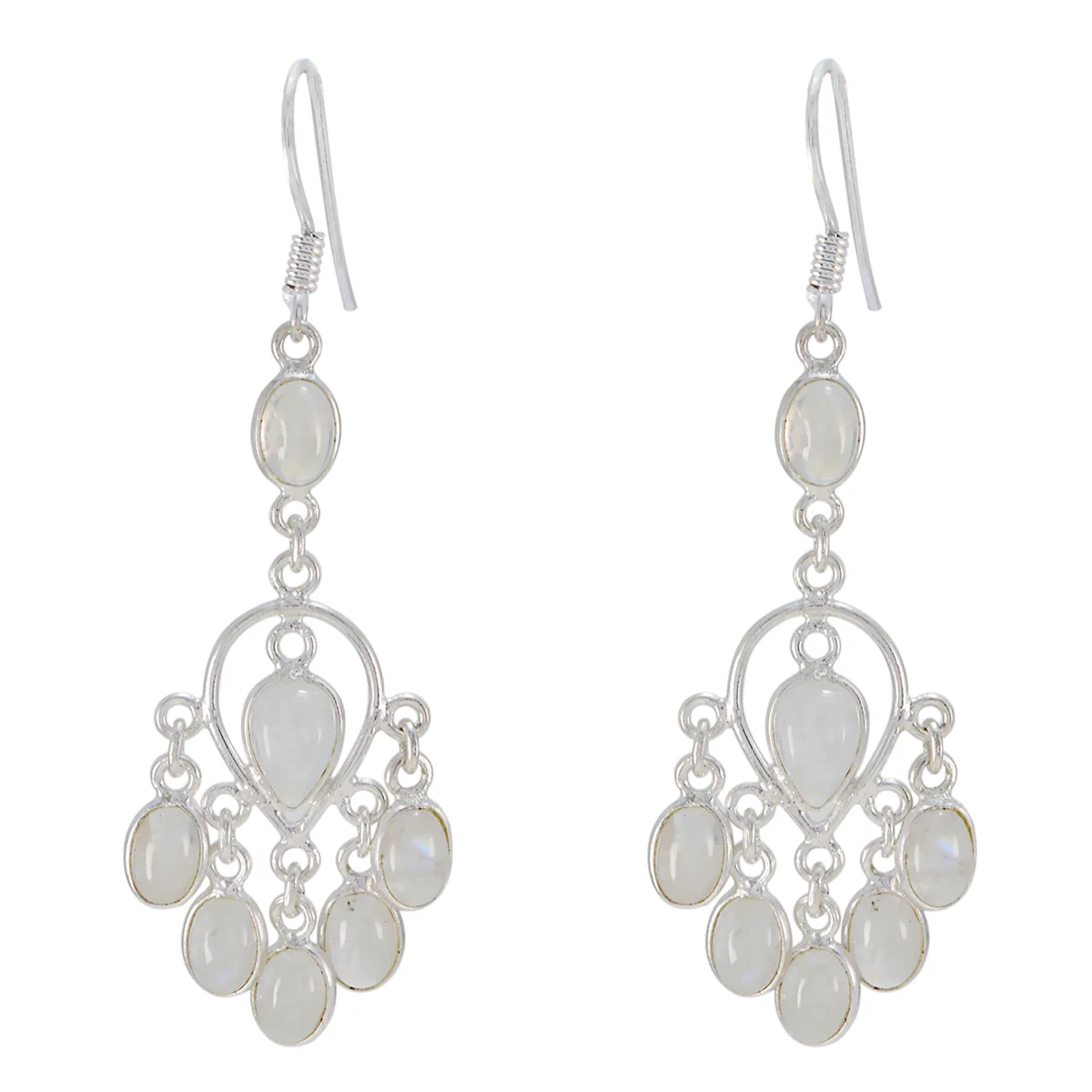 Rainbow Moonstone Korean Naomi multiple Dangle White 925 Sterling Silver Earring