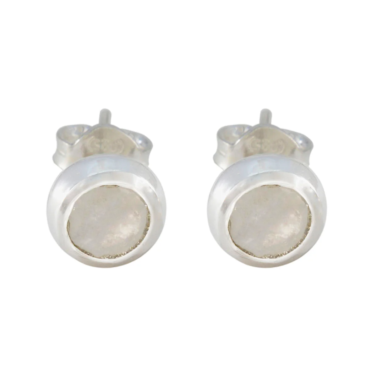 Rainbow Moonstone Latin American Ellie Solitaire Stud White Silver Earring