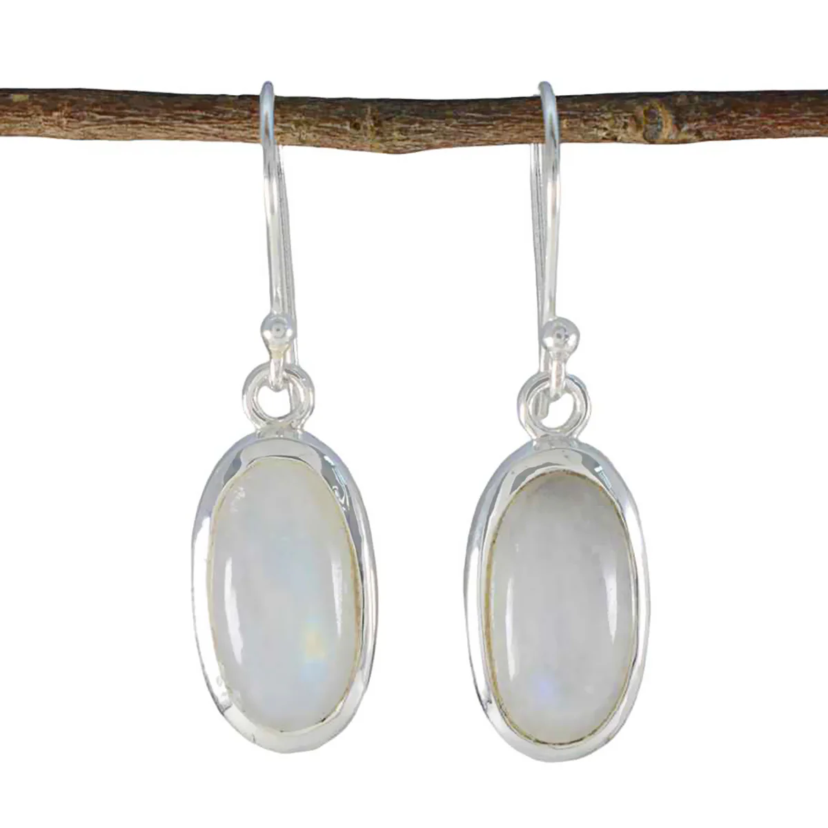 Rainbow Moonstone Latin American Lorena Solitaire Dangle White 92.5 Silver Earring