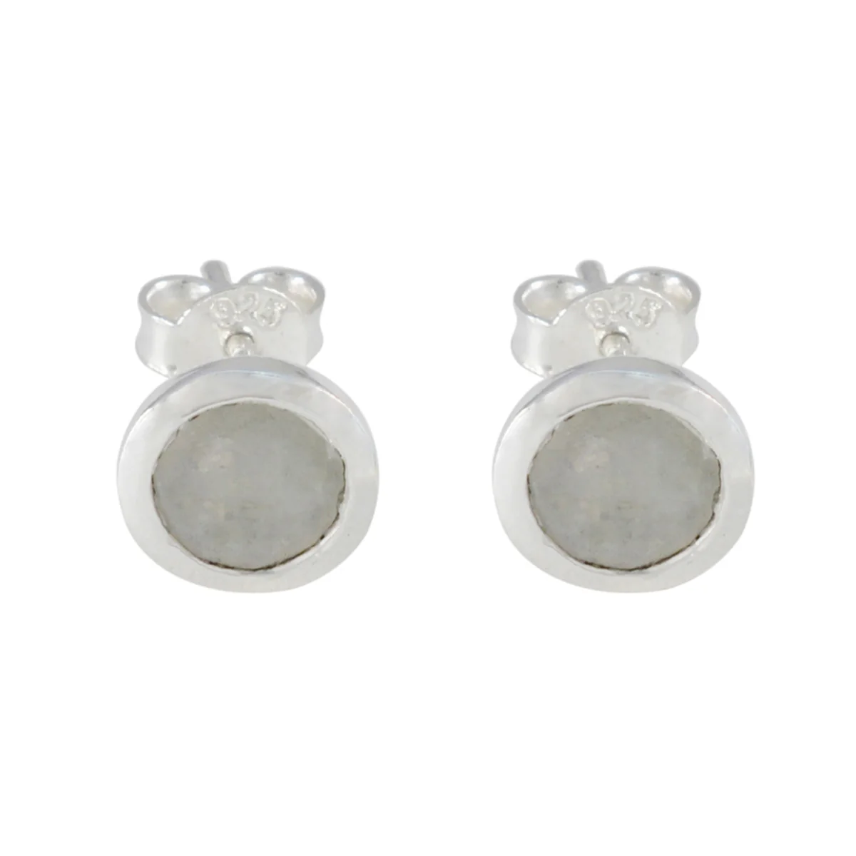 Rainbow Moonstone Latin American Zoey Solitaire Stud White Silver Earring