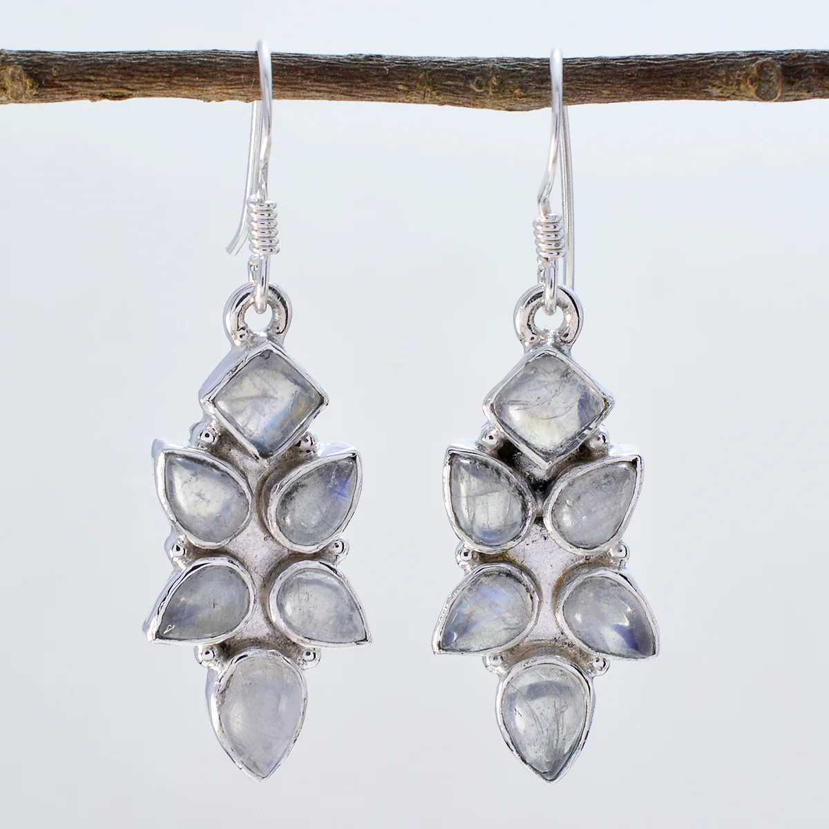 Rainbow Moonstone Mexican Soo-jin multiple Dangle White Sterling Silver Earring - Image 2