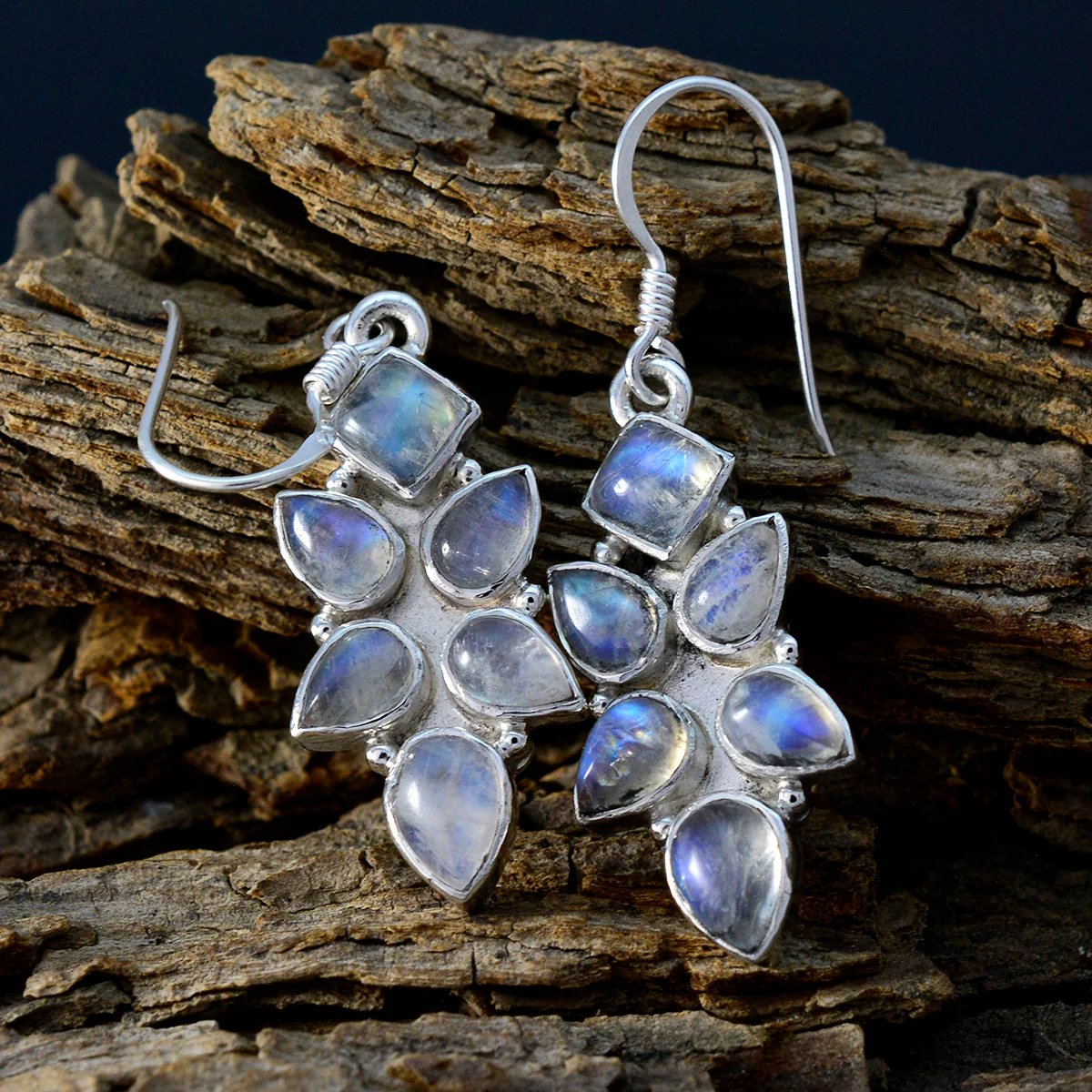 Rainbow Moonstone Mexican Soo-jin multiple Dangle White Sterling Silver Earring - Image 3