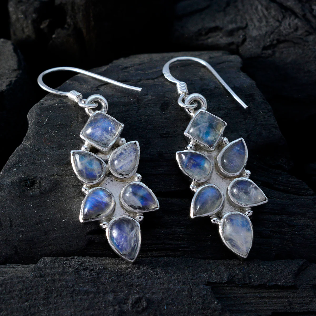 Rainbow Moonstone Mexican Soo-jin multiple Dangle White Sterling Silver Earring - Image 4