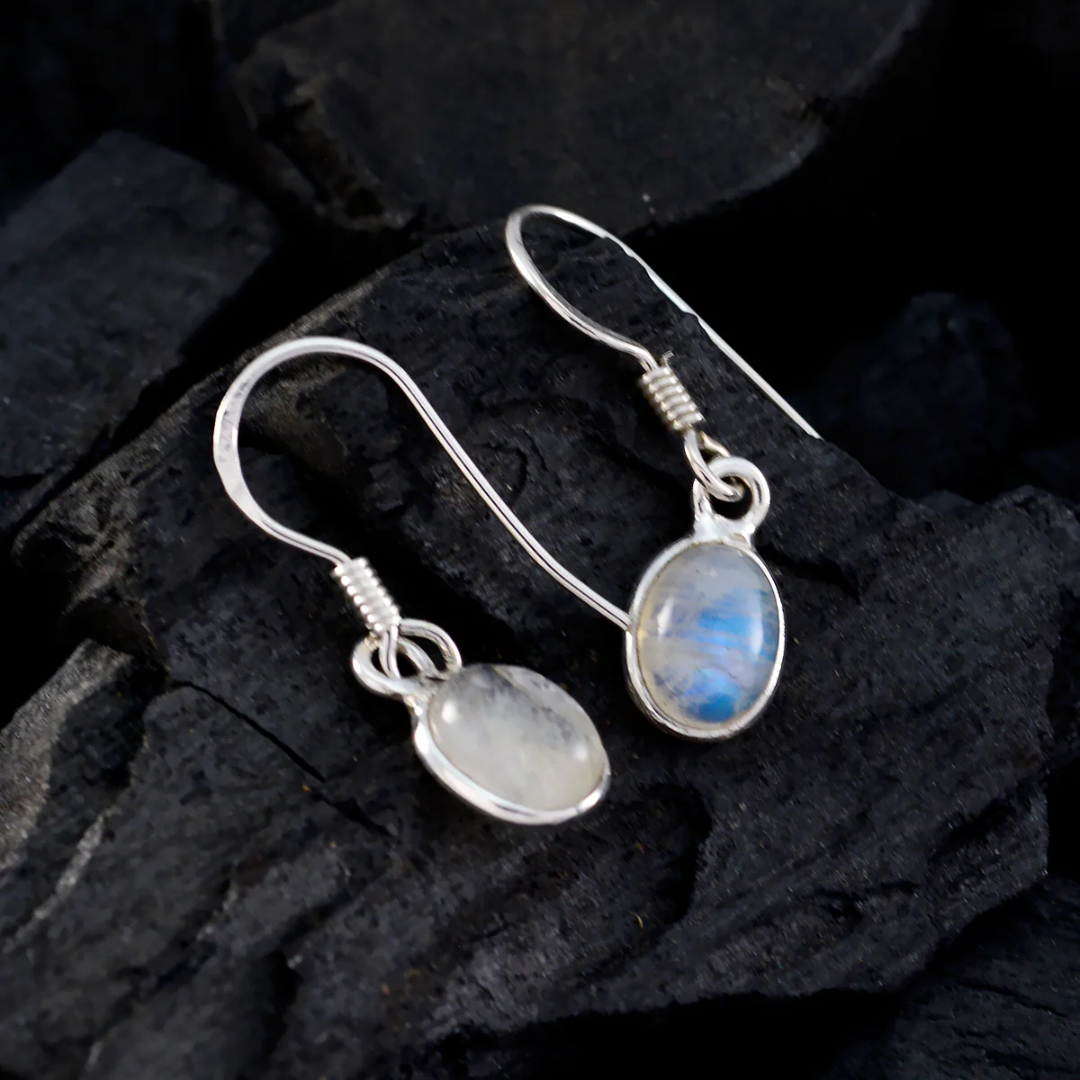 Rainbow Moonstone Middle Eastern Hana multiple Dangle White 925 Sterling Silver Earring - Image 2