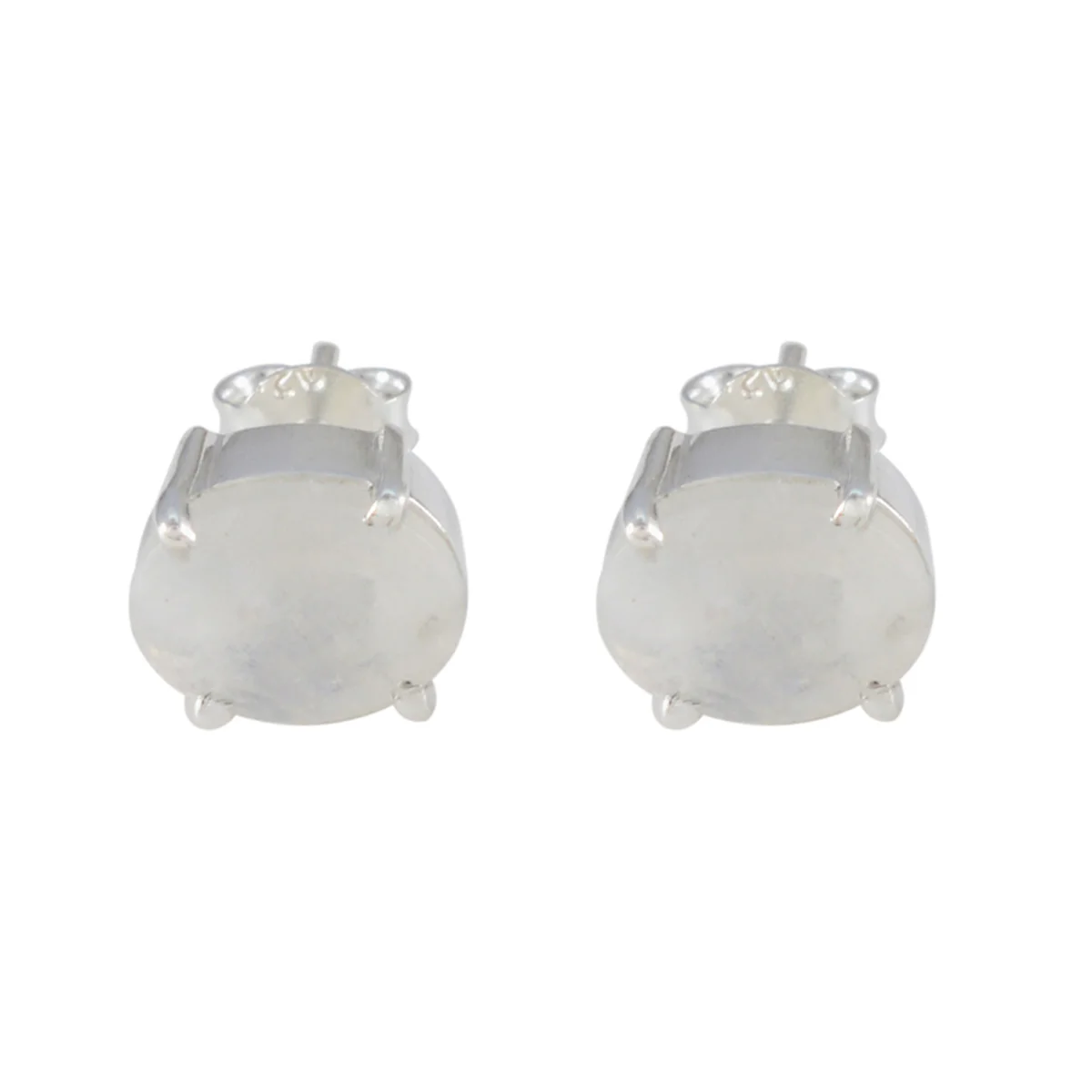 Rainbow Moonstone Middle Eastern Paula Solitaire Stud White Sterling Silver Earring