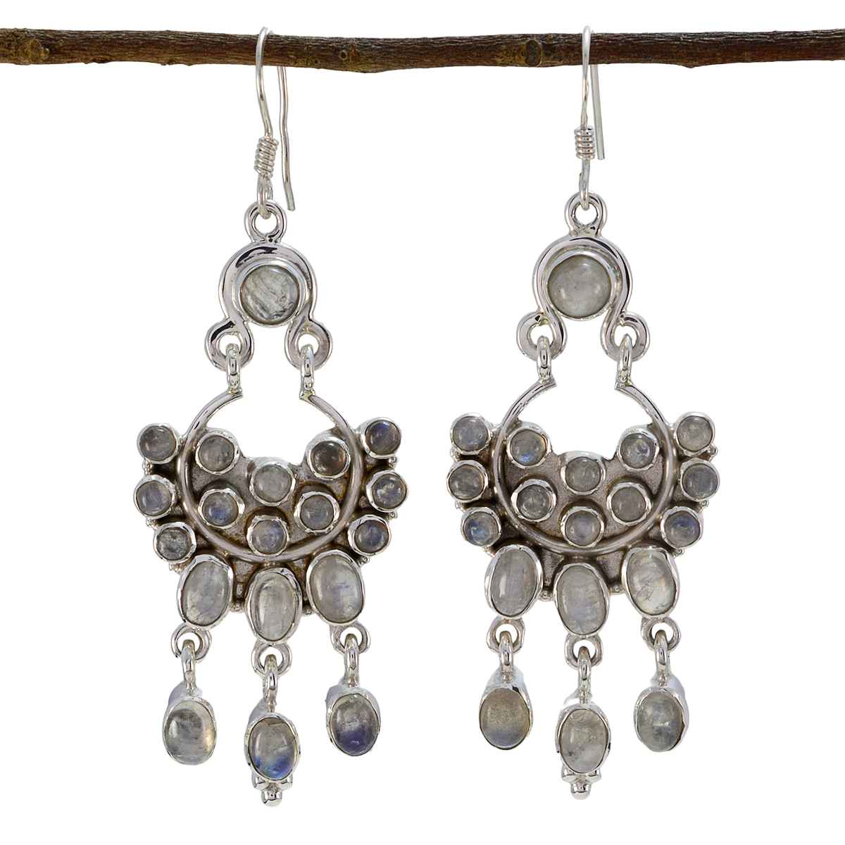 Rainbow Moonstone Middle Eastern Seo-yeon multiple Dangle White Silver Earring