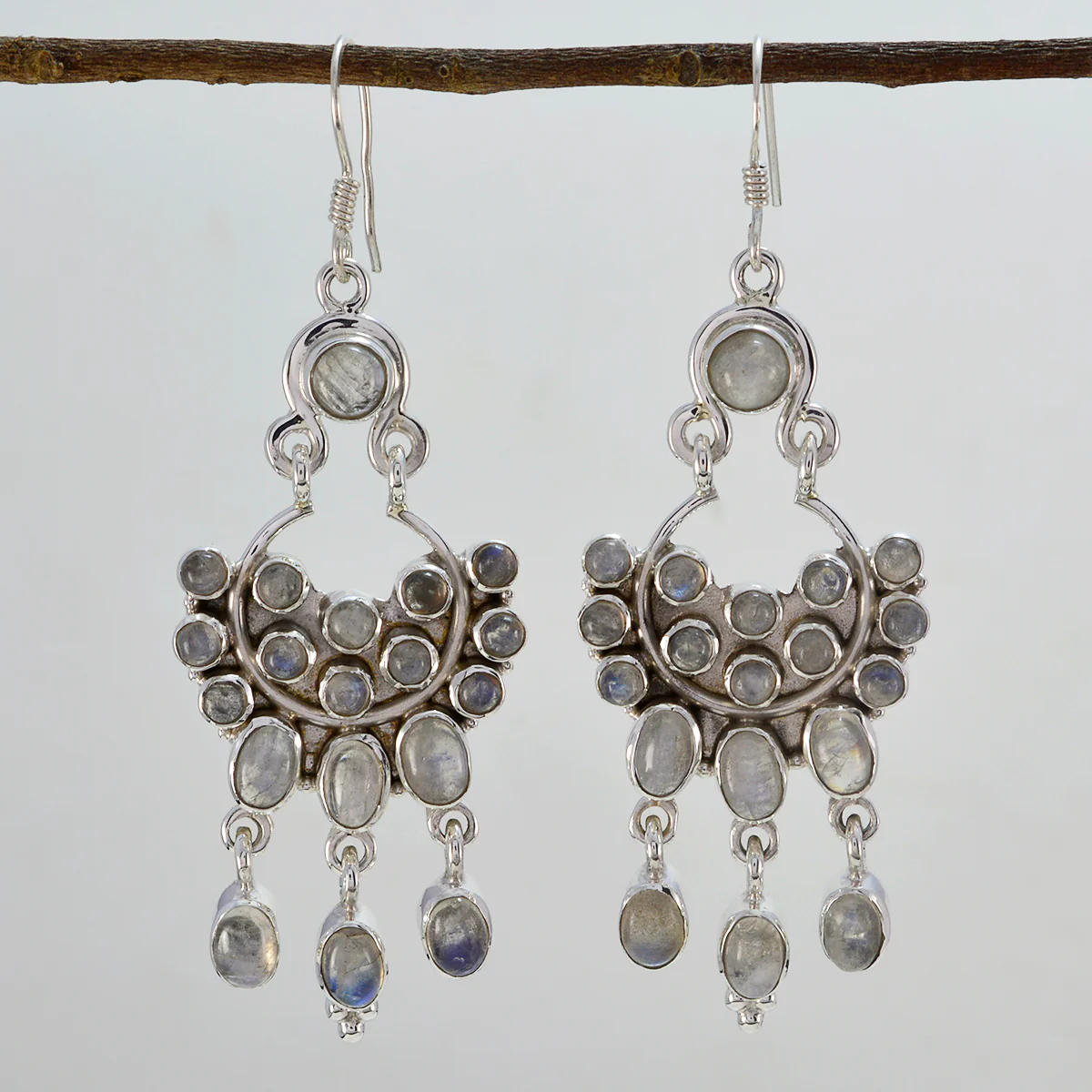 Rainbow Moonstone Middle Eastern Seo-yeon multiple Dangle White Silver Earring - Image 2