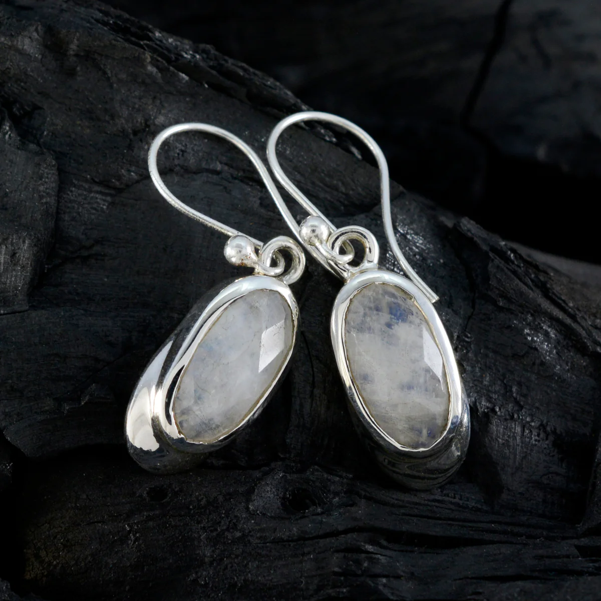 Rainbow Moonstone Moroccan Mariana Solitaire Dangle White 92.5 Silver Earring - Image 2