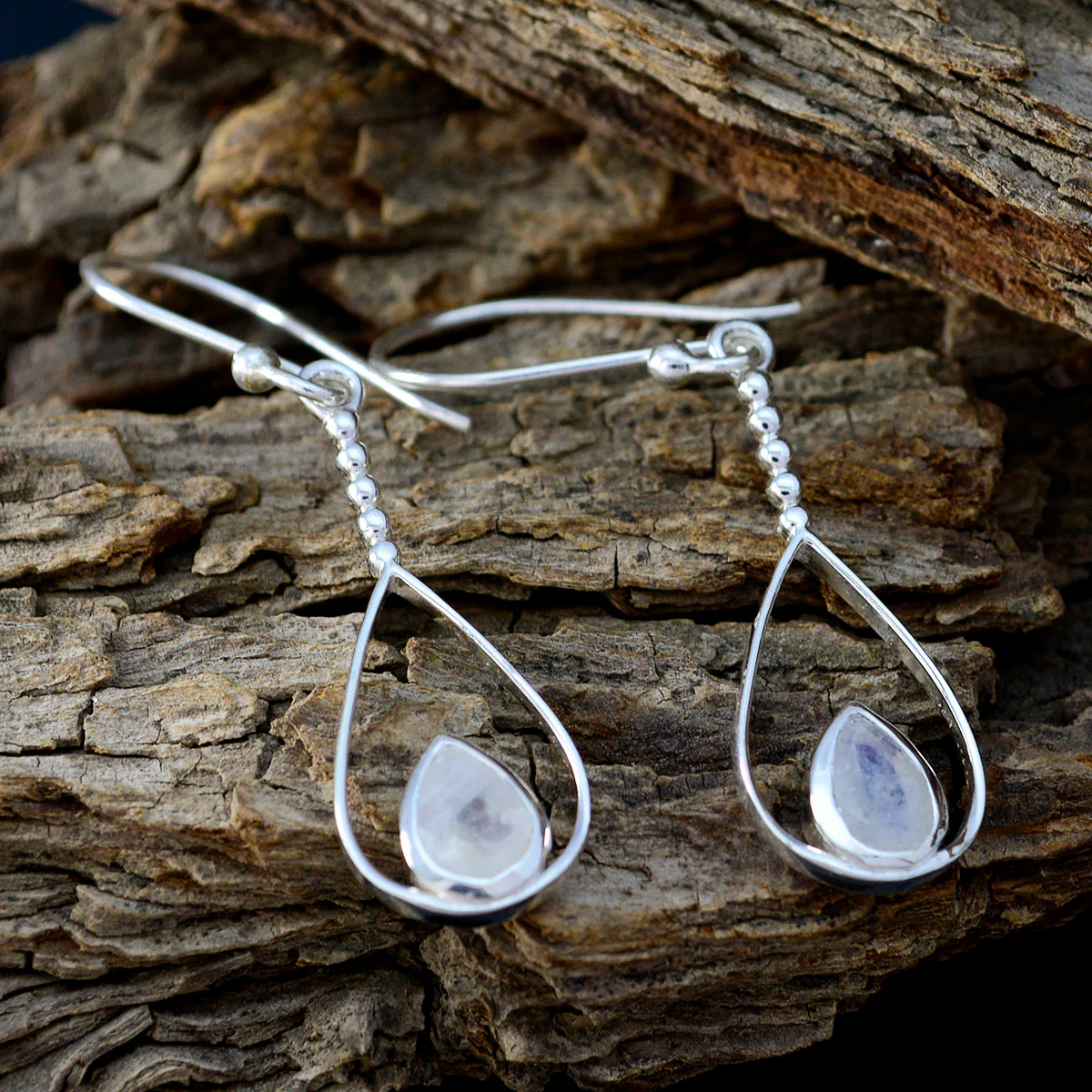 Rainbow Moonstone Moroccan Victoria Solitaire Dangle White 925 Silver Earring - Image 3