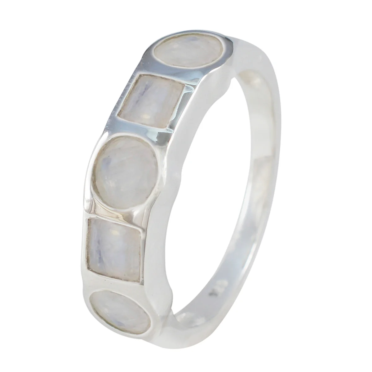 Rainbow Moonstone Penta Moroccan Sterling Silver White Gemstones Tiny Trendy Ring Jewellery - Image 2