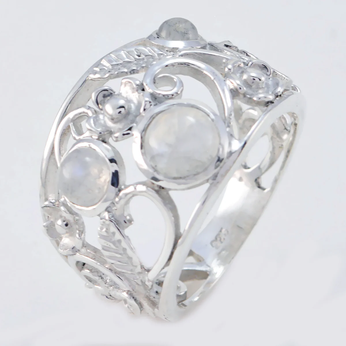 Rainbow Moonstone Penta Russian Sterling Silver White Gemstones Slim Contemporary Ring Jewelry - Image 3
