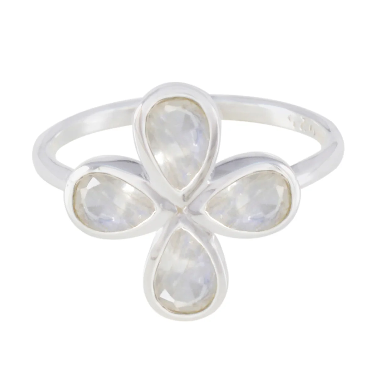 Rainbow Moonstone quarter American 925 Sterling Silver White Gemstones Dainty Floral Ring Jewelry