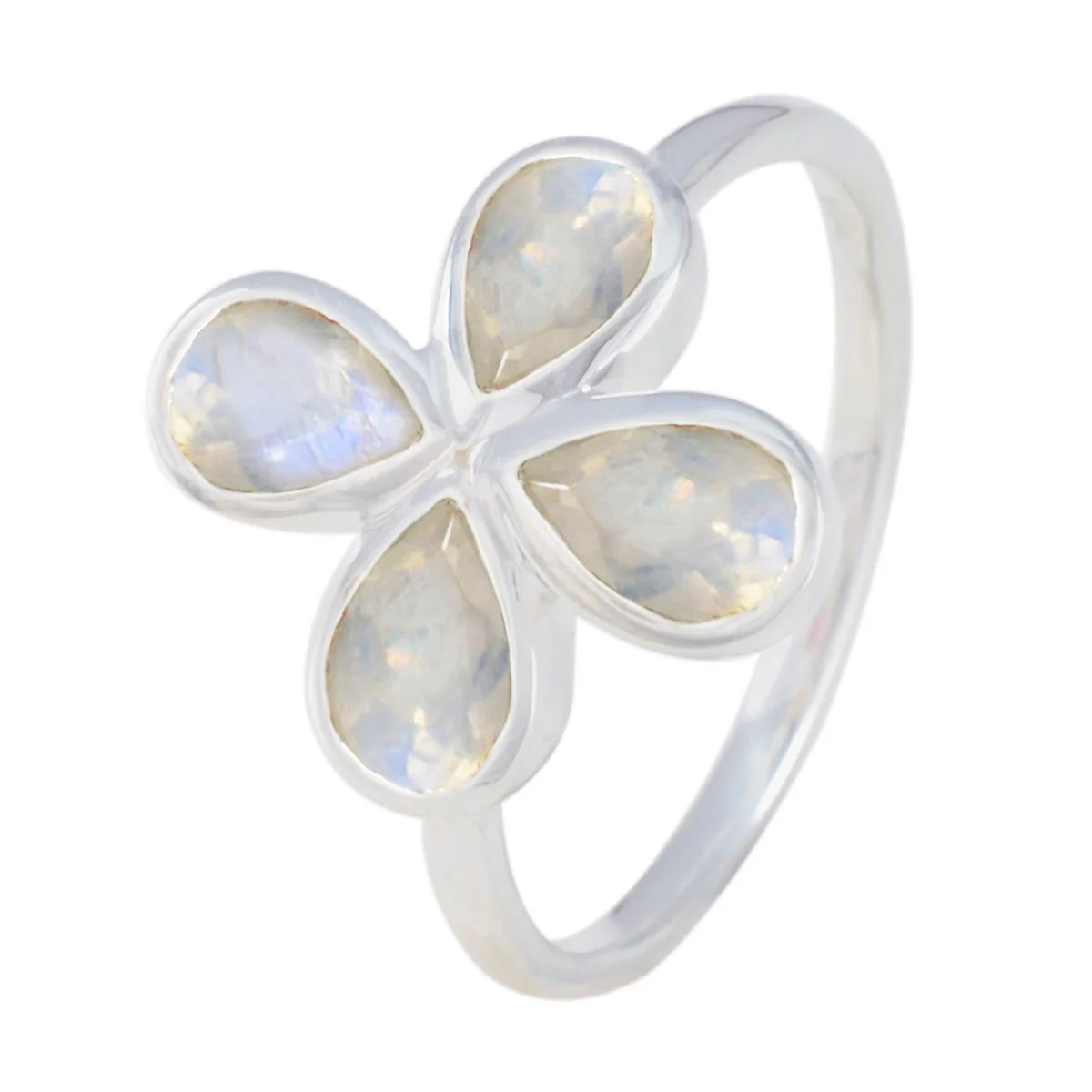 Rainbow Moonstone quarter American 925 Sterling Silver White Gemstones Dainty Floral Ring Jewelry - Image 2