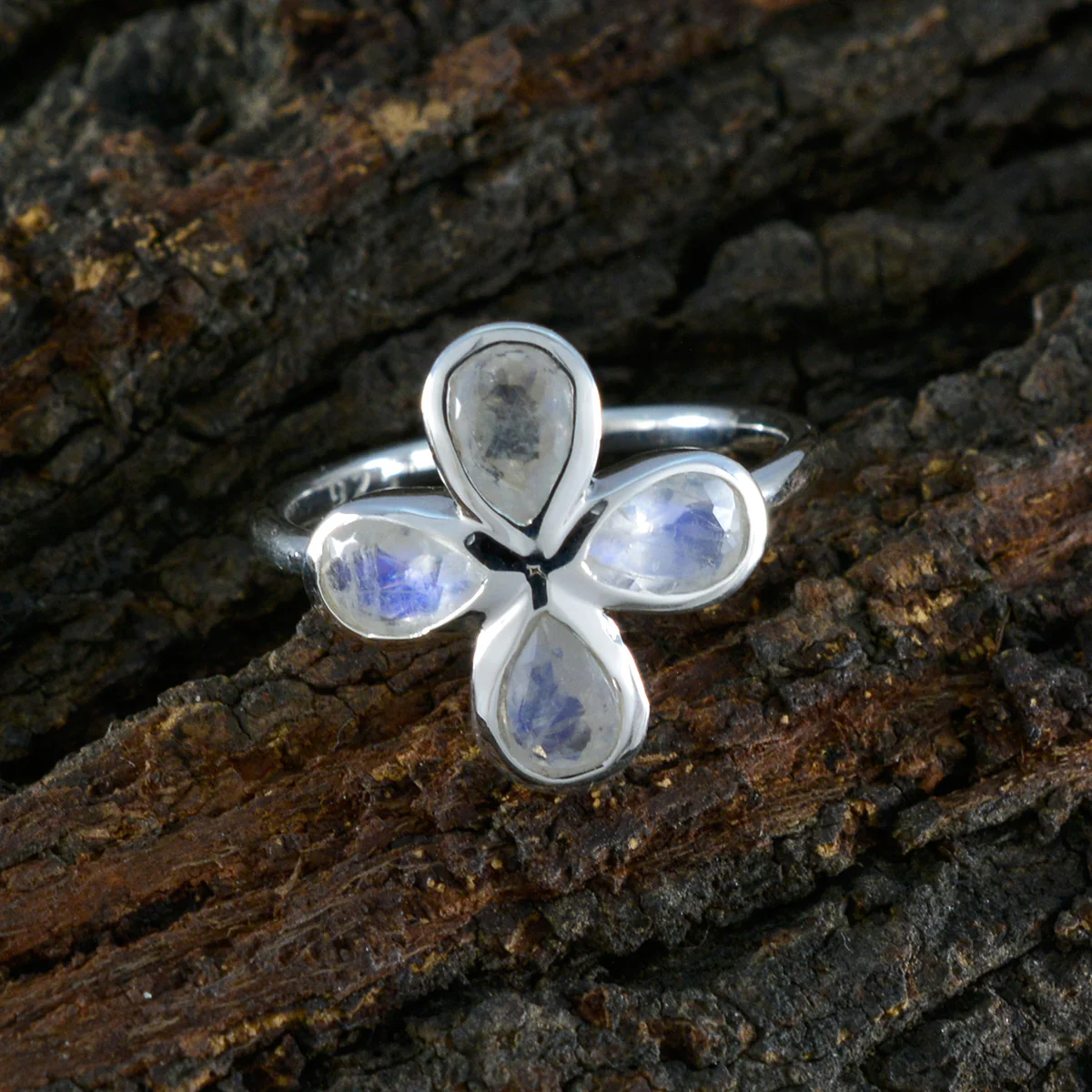 Rainbow Moonstone quarter American 925 Sterling Silver White Gemstones Dainty Floral Ring Jewelry - Image 3