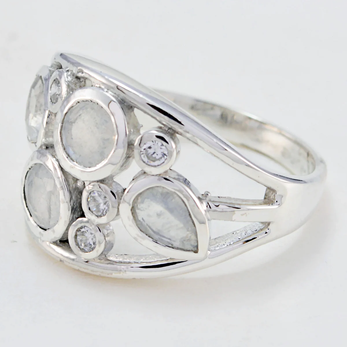 Rainbow Moonstone quarter German Sterling Silver White Gemstone Minimal Fairytale Ring Jewellery - Image 2
