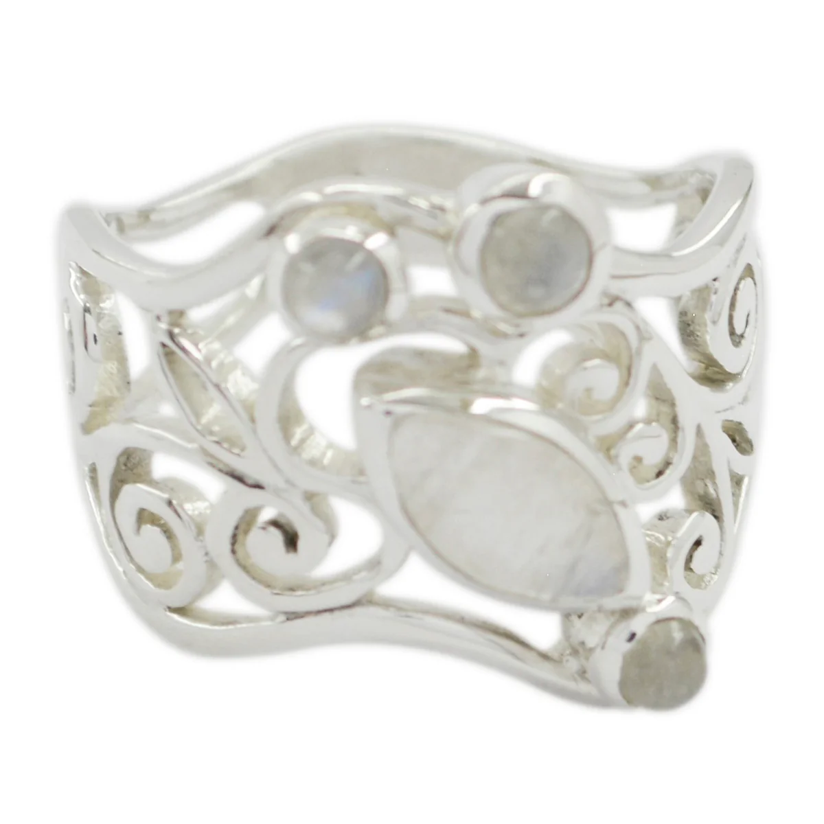 Rainbow Moonstone quarter Spanish 925 Sterling Silver White Gemstone Essential Filigree Ring Jewelry