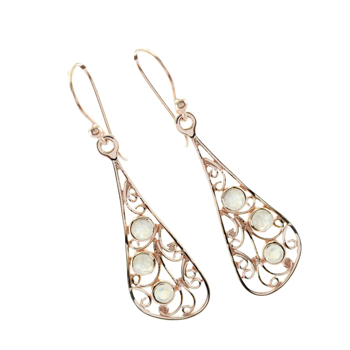 Rainbow Moonstone Russian Eliza multiple Dangle White Sterling Silver Earring - Image 3