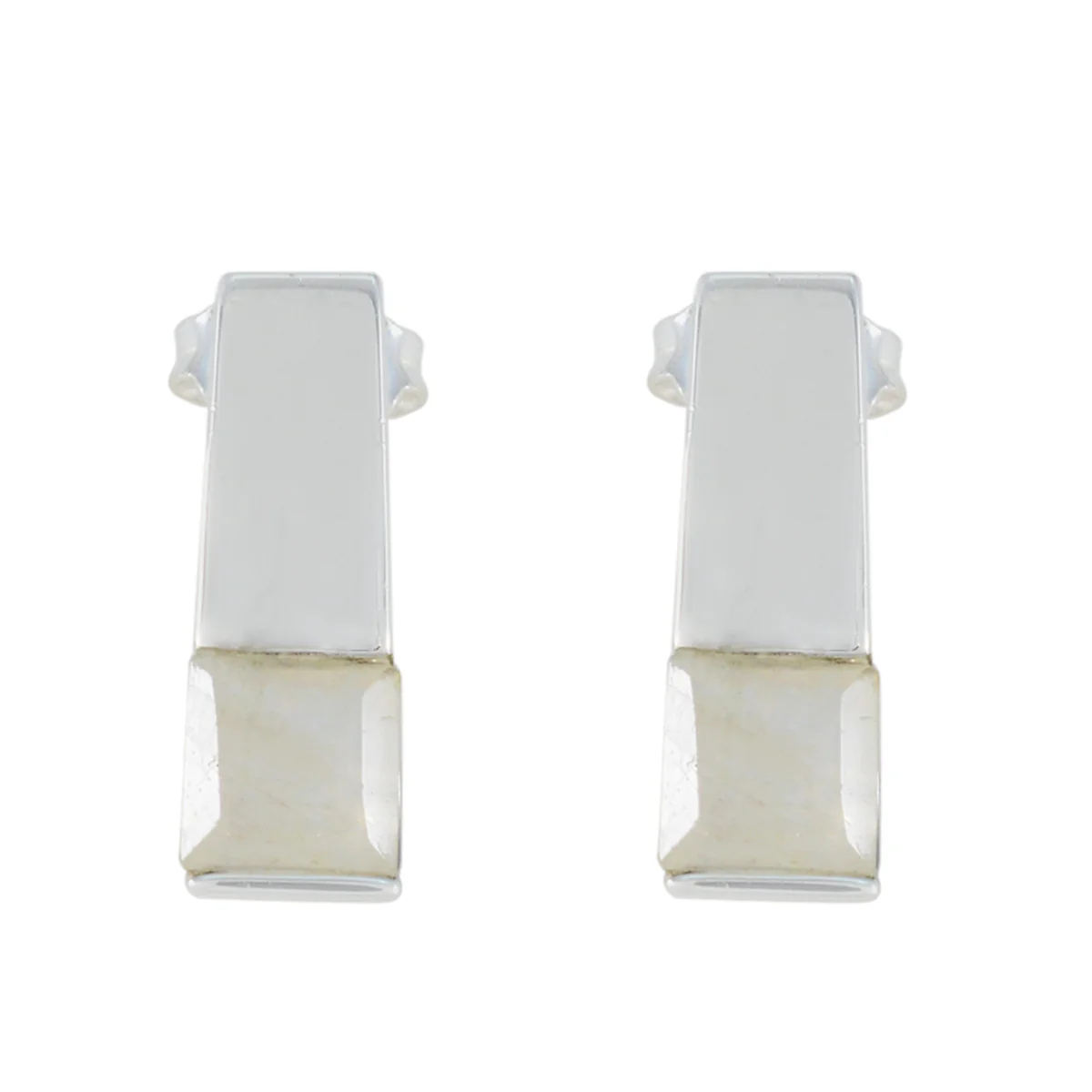 Rainbow Moonstone Russian Luna Solitaire Stud White 925 Silver Earring