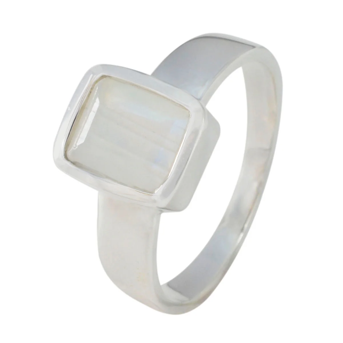 Rainbow Moonstone Solitaire African 925 Sterling Silver White Gems Slim Modern Ring Jewellery - Image 2