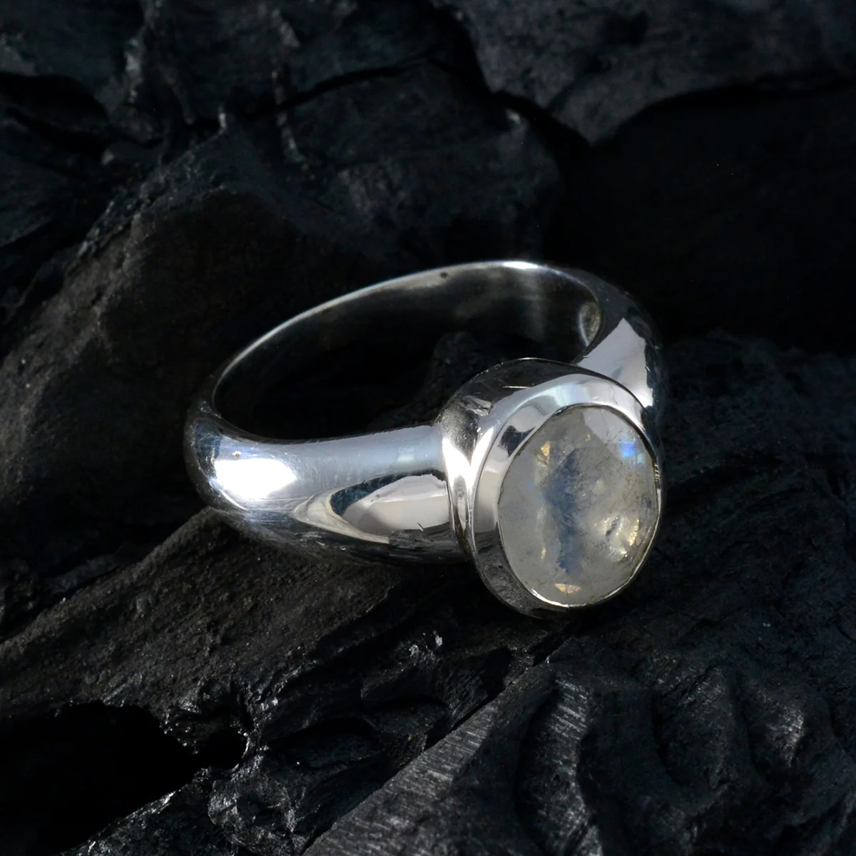 Rainbow Moonstone Solitaire African Silver White Gems Mid-weight Romantic Ring Jewellery - Image 4