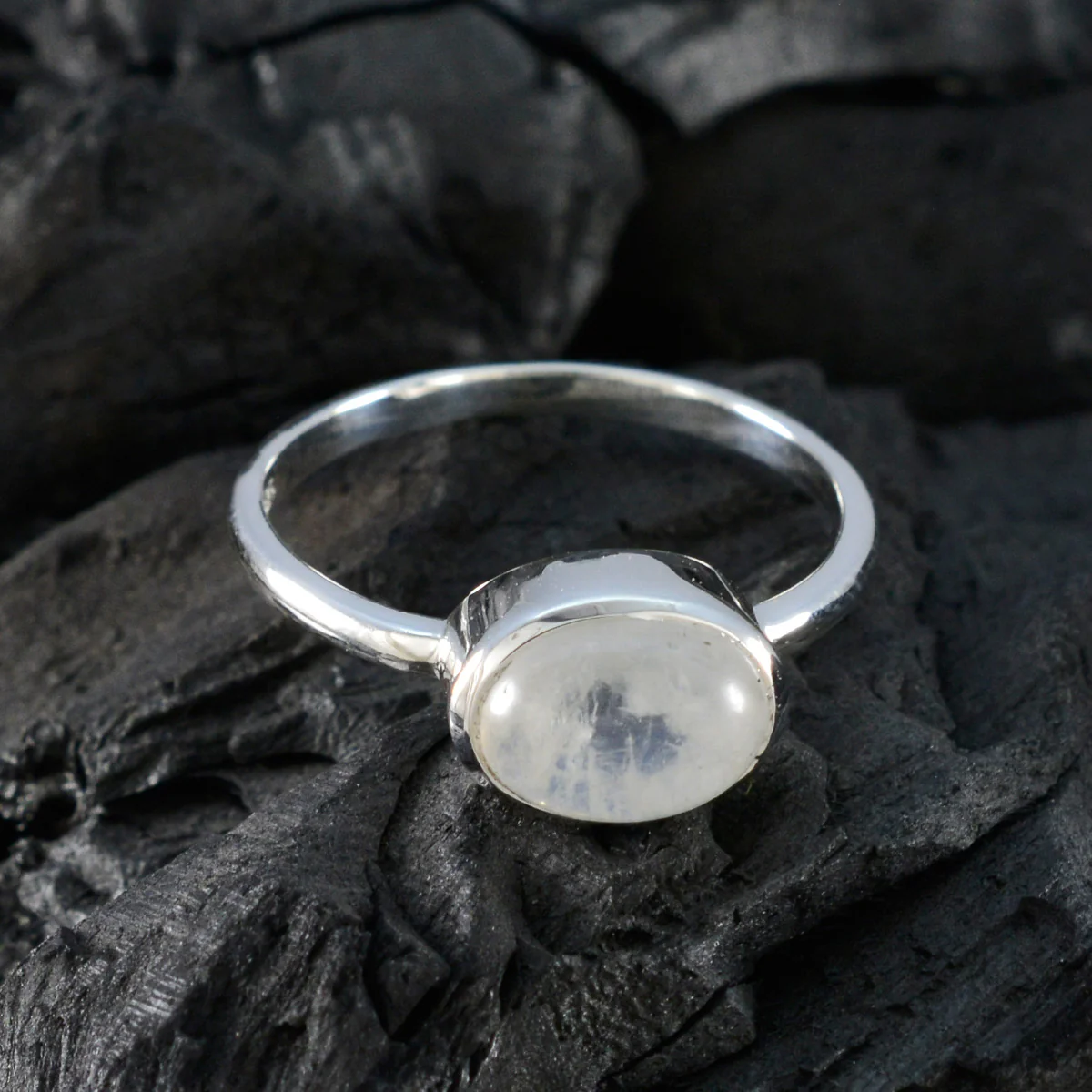 Rainbow Moonstone Solitaire American 92.5 Silver White Gems Dainty Trendy Ring Jewelry - Image 4